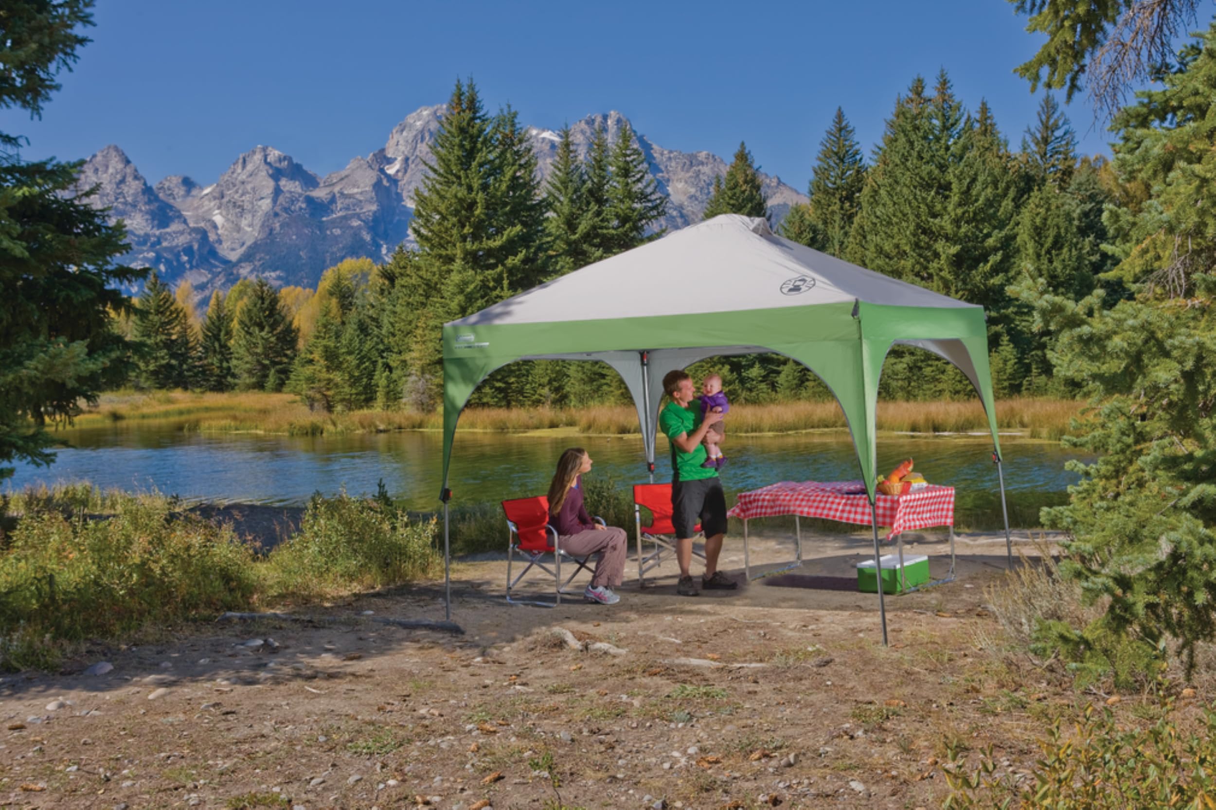 Coleman Sun Shelter Canopy with Instant Setup, Sun Shelter with Wheeled Carry Bag Sets Up in About 3 Mins, 7x5ft, 10x10ft, or 12x12ft Canopy for Sporting Events, Tailgating, Camping, & More
