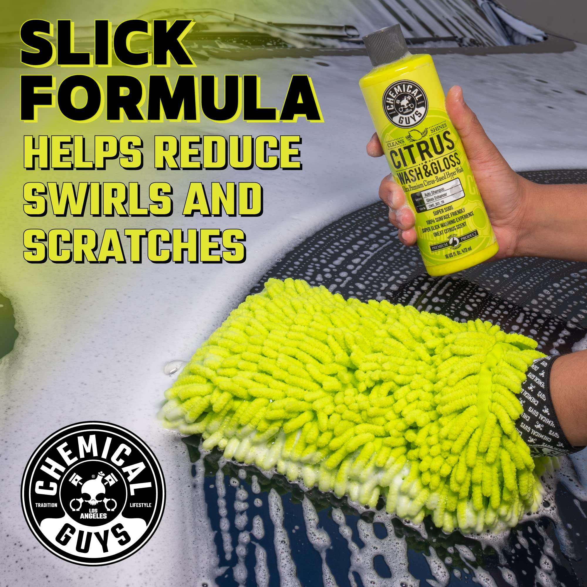 Chemical Guys Foaming Citrus Wash & Gloss Car Wash Soap - High Suds Formula Foam Cannon Soap for Bucket Washes, or Foam Blasters - Safe on Paint, Clear Coat, and Wax, Citrus Scent - 128 oz