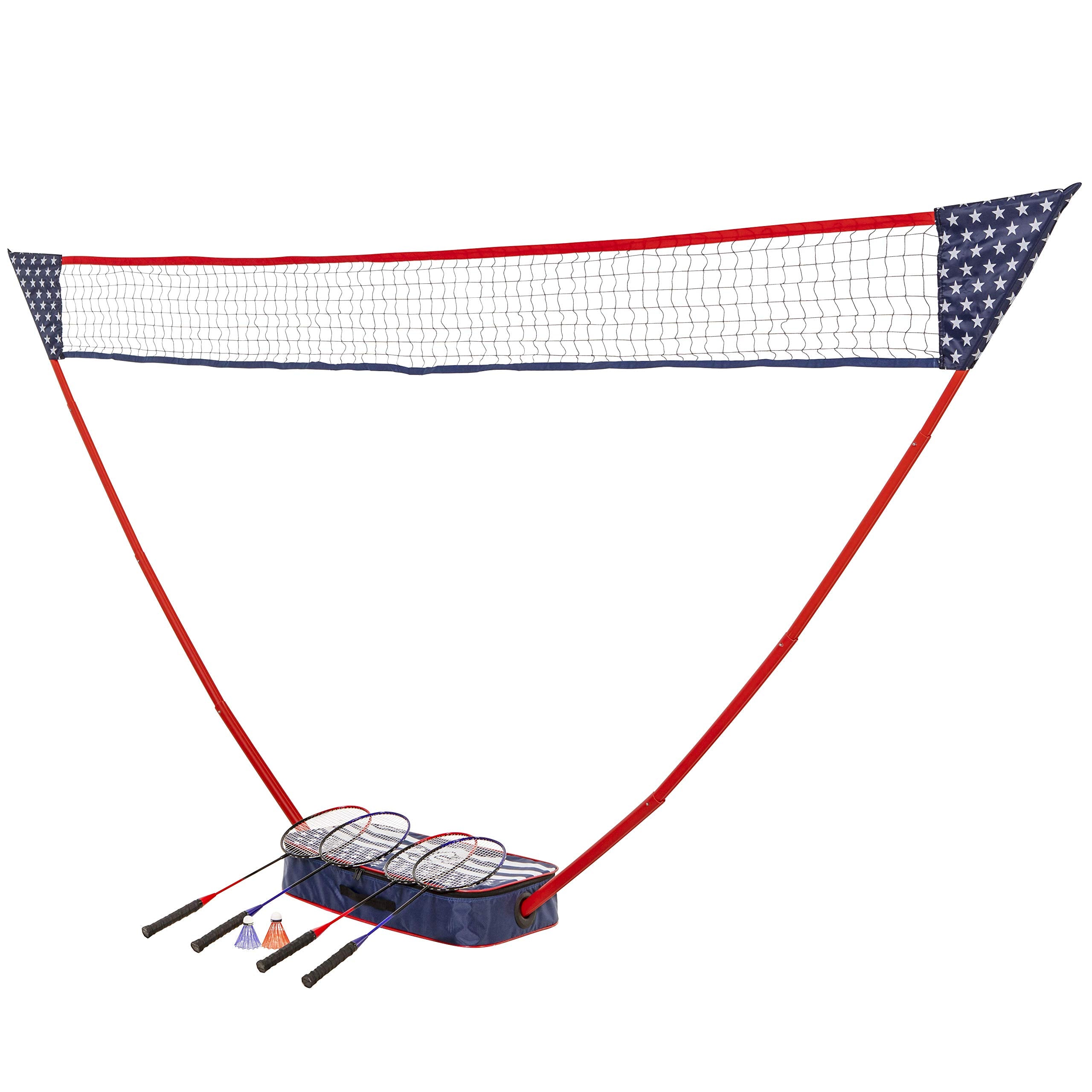 Portable Triumph Sports Patriotic Badminton Set with Freestanding Base Sets Up on Any Surface in Seconds – No Tools or Stakes Required, Multi
