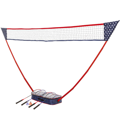 Portable Triumph Sports Patriotic Badminton Set with Freestanding Base Sets Up on Any Surface in Seconds – No Tools or Stakes Required, Multi