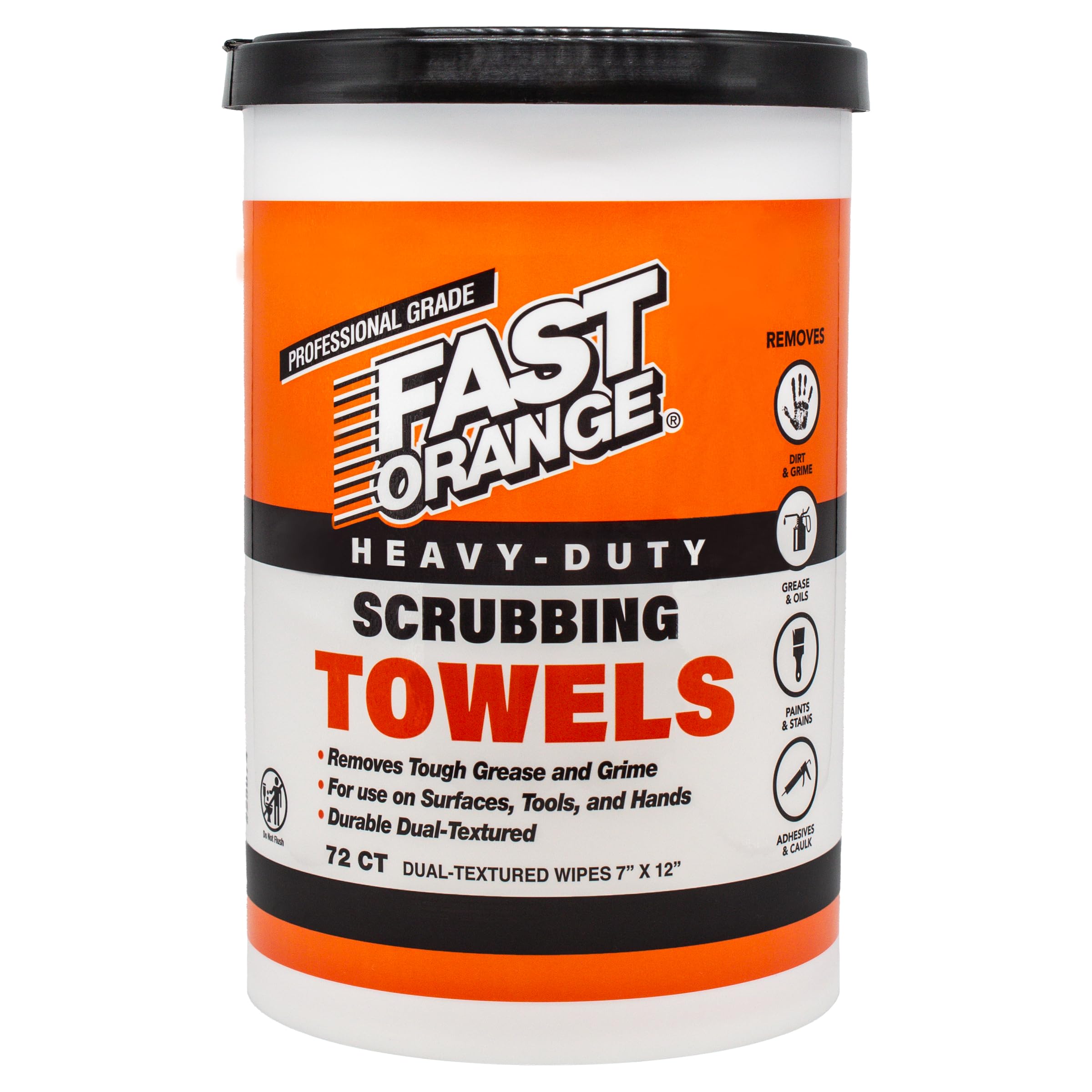 Heavy Duty Fast Orange Scrubbing Towels Removes Tough Grease, Grime, Paint, Resins, Glue and More, for Hands, Tools and Surfaces Without Sticky Residue, 72 ct