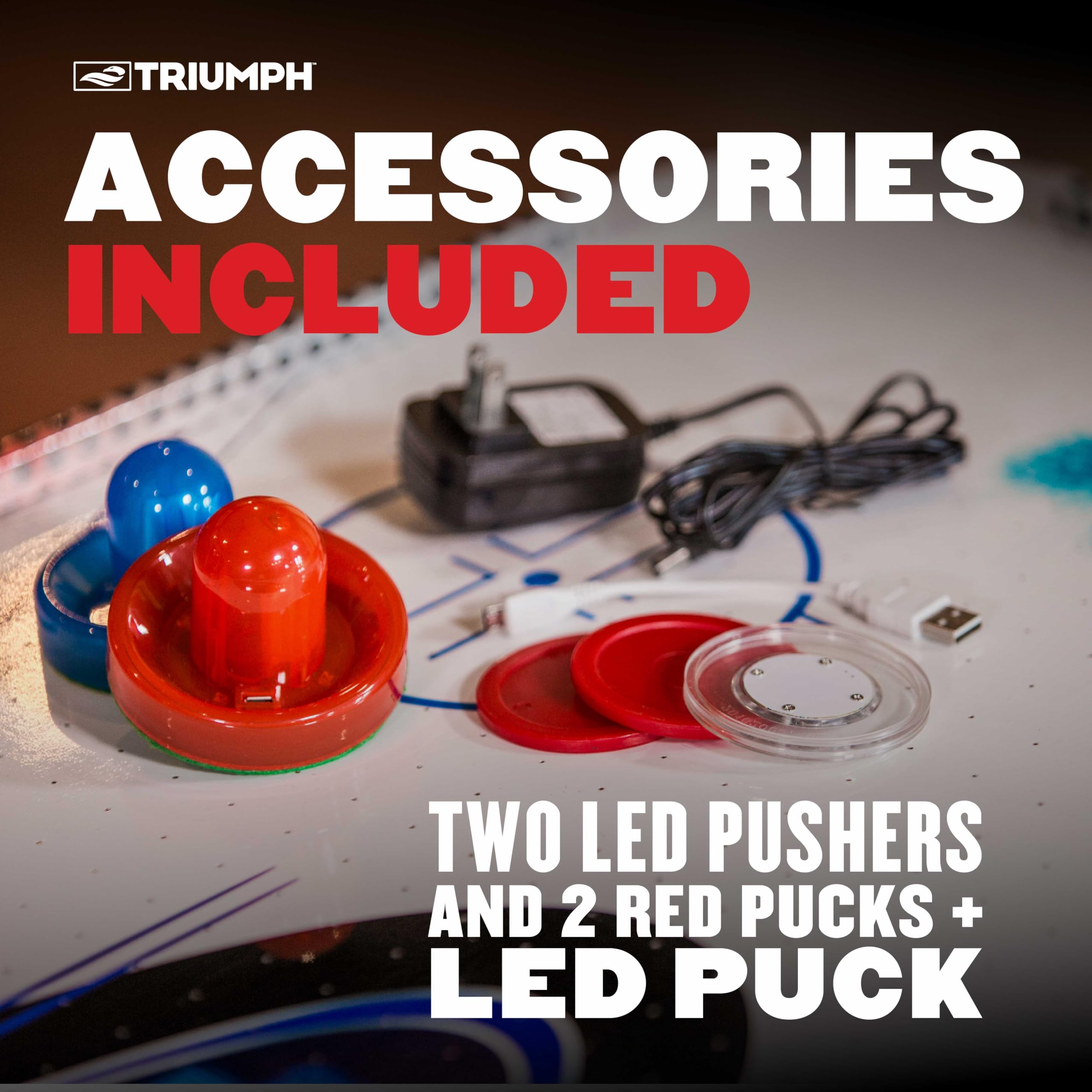 Triumph Sports 54" Fire ‘n Ice LED Light-Up Air Hockey Table Includes 2 LED Hockey Pushers and LED Puck