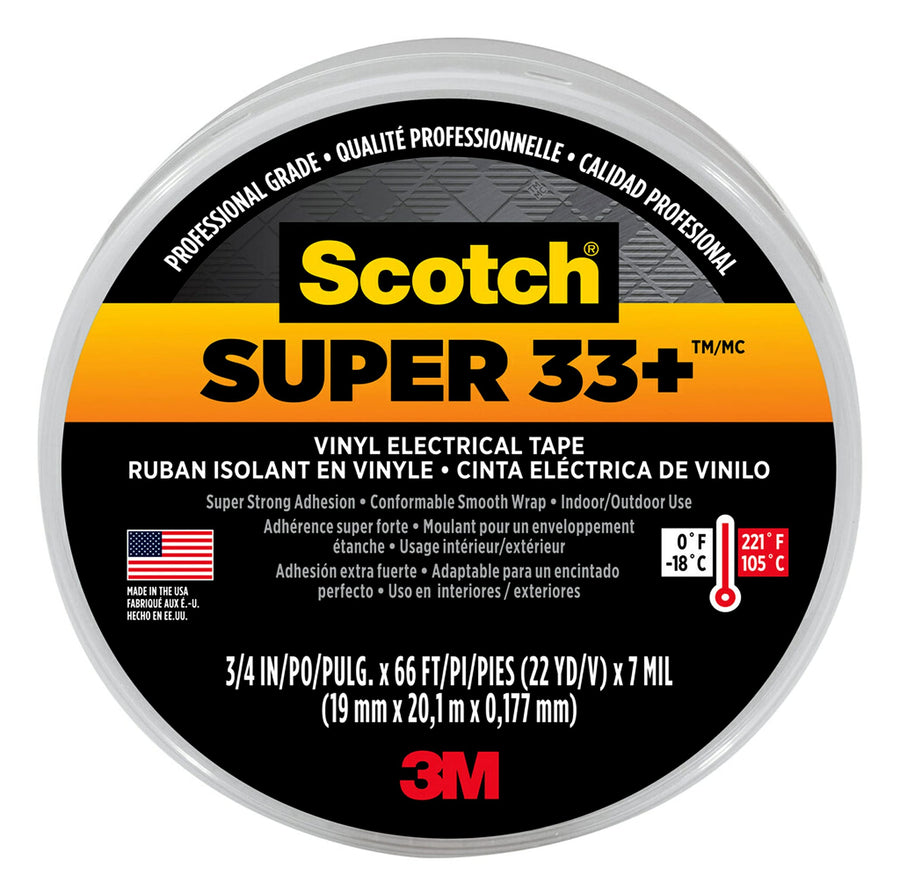 3/4 in. W Scotch Super 33+ x 66 ft. L Black Vinyl Electrical Tape