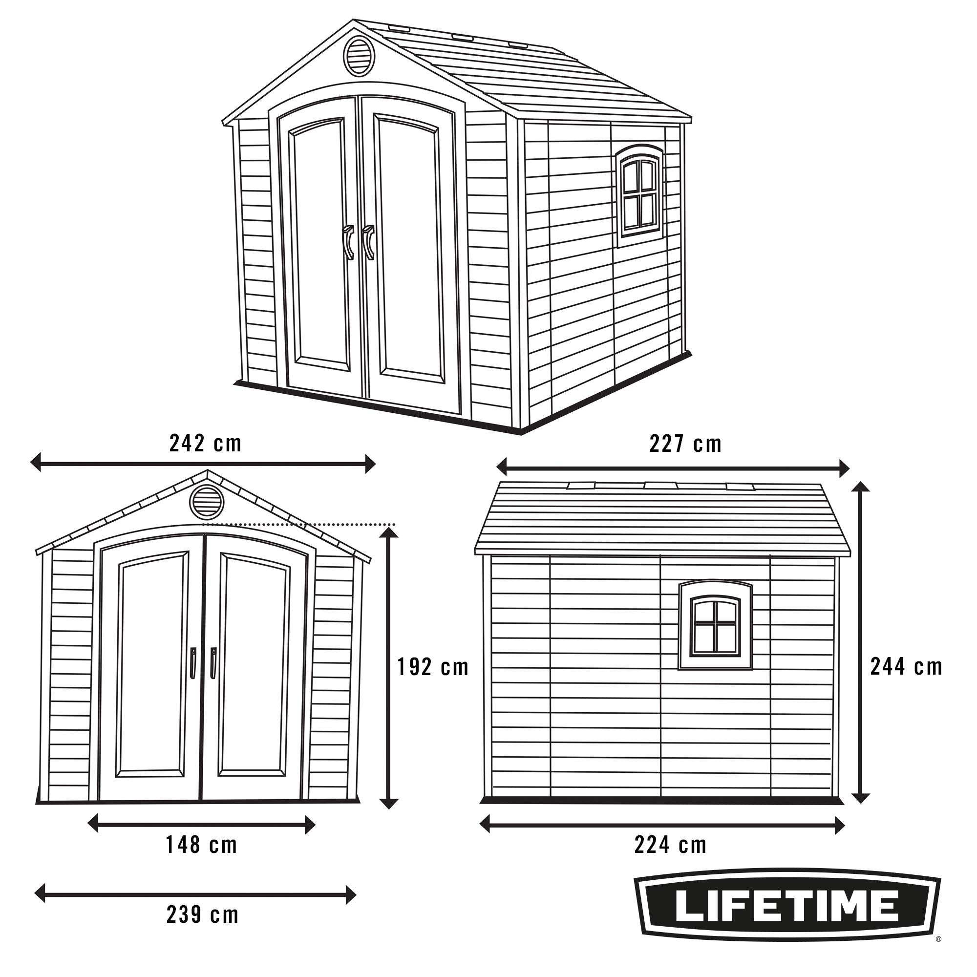 Outdoor Storage Shed Lifetime 6411 with Window, 8 by 7.5 Feet, Putty/Brown