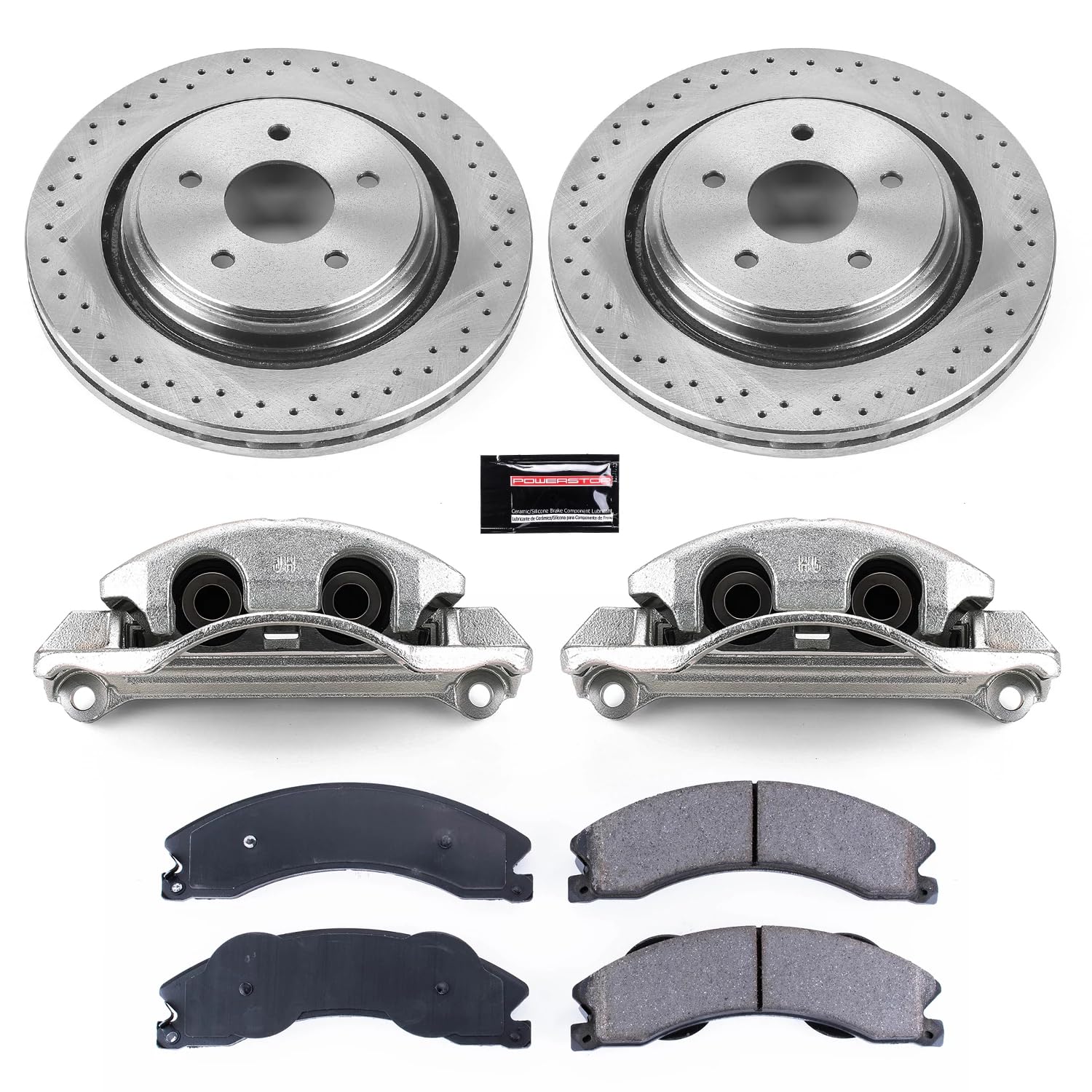 Power Stop Autospecialty KCOE5563 Rear Caliper Brake Kit- Brake Rotors, Ceramic Brake Pads and Brake Calipers