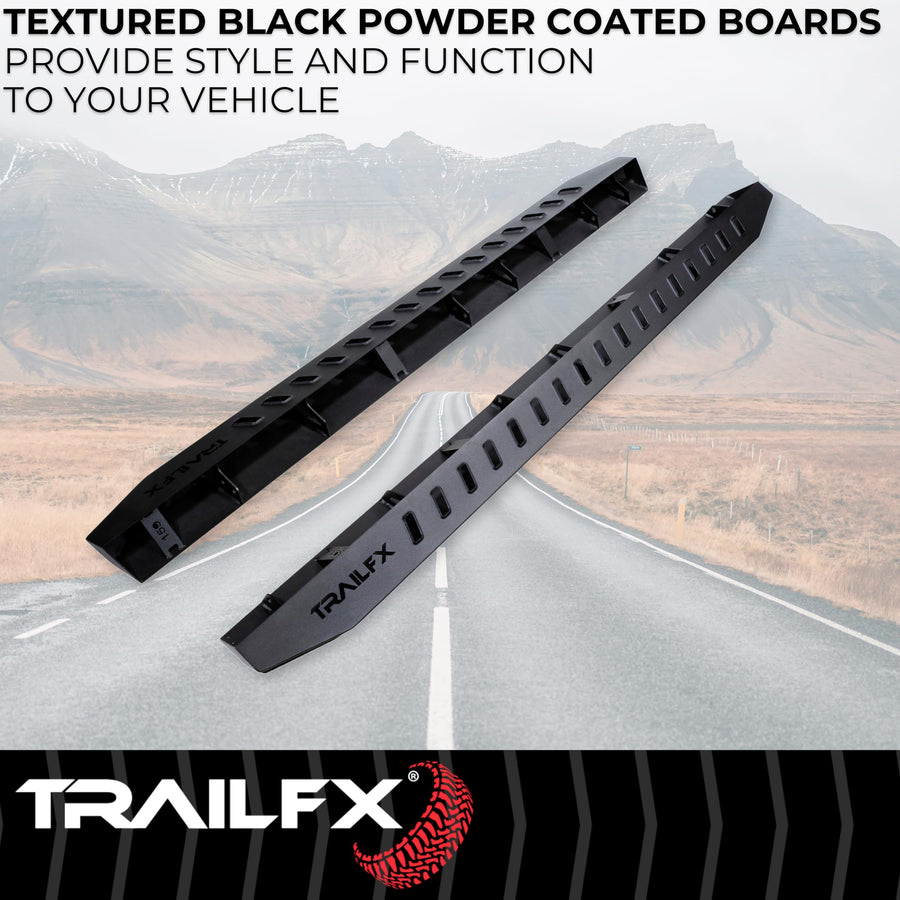 Overland TrailFX Running Board Fits Jeep Wrangler JL 4 Door 2018-2025 Matte Black Powder Coated Steel Bolt On Set of 2 Nerf Bars with Hardware TrailFX ORB003