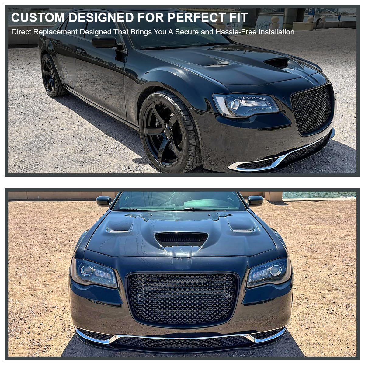 SRT Style Hood Grille Spec-D Tuning Black Compatible with 2015-2019 Chrysler 300