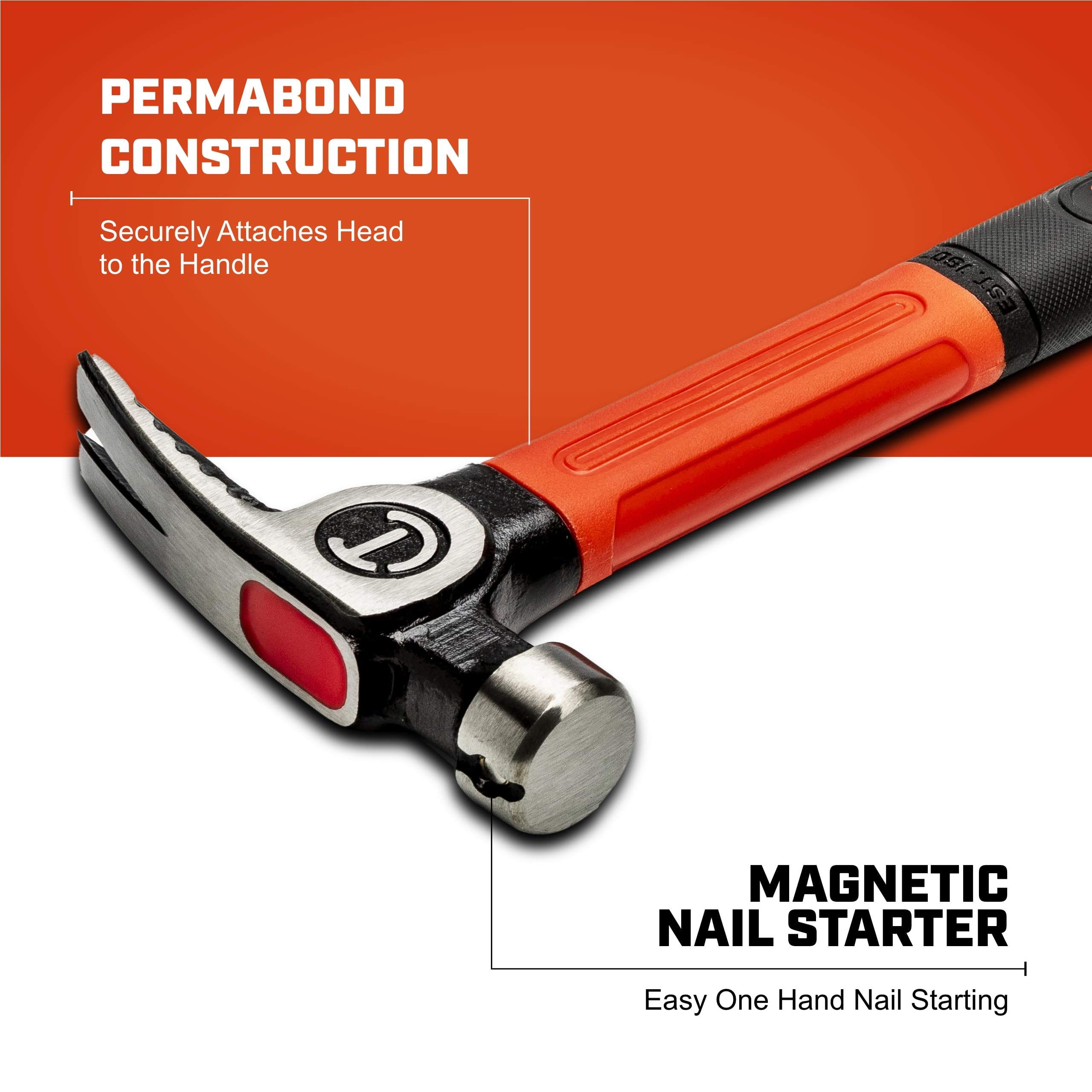 Crescent General Purpose Fiberglass Hammer - Claw Hammer with Magnetic Nail Starter & Vibeguard Technology - Premium Hand Tool - 16 oz - CHFGP16