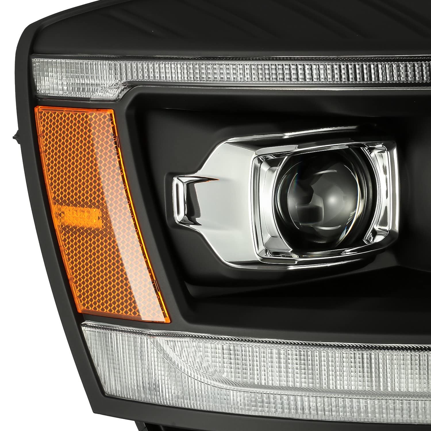 06-08 Dodge Ram 1500HD AlphaRex LUXX LED Projector Headlights Plank Style Black w/Seq Signal/DRL