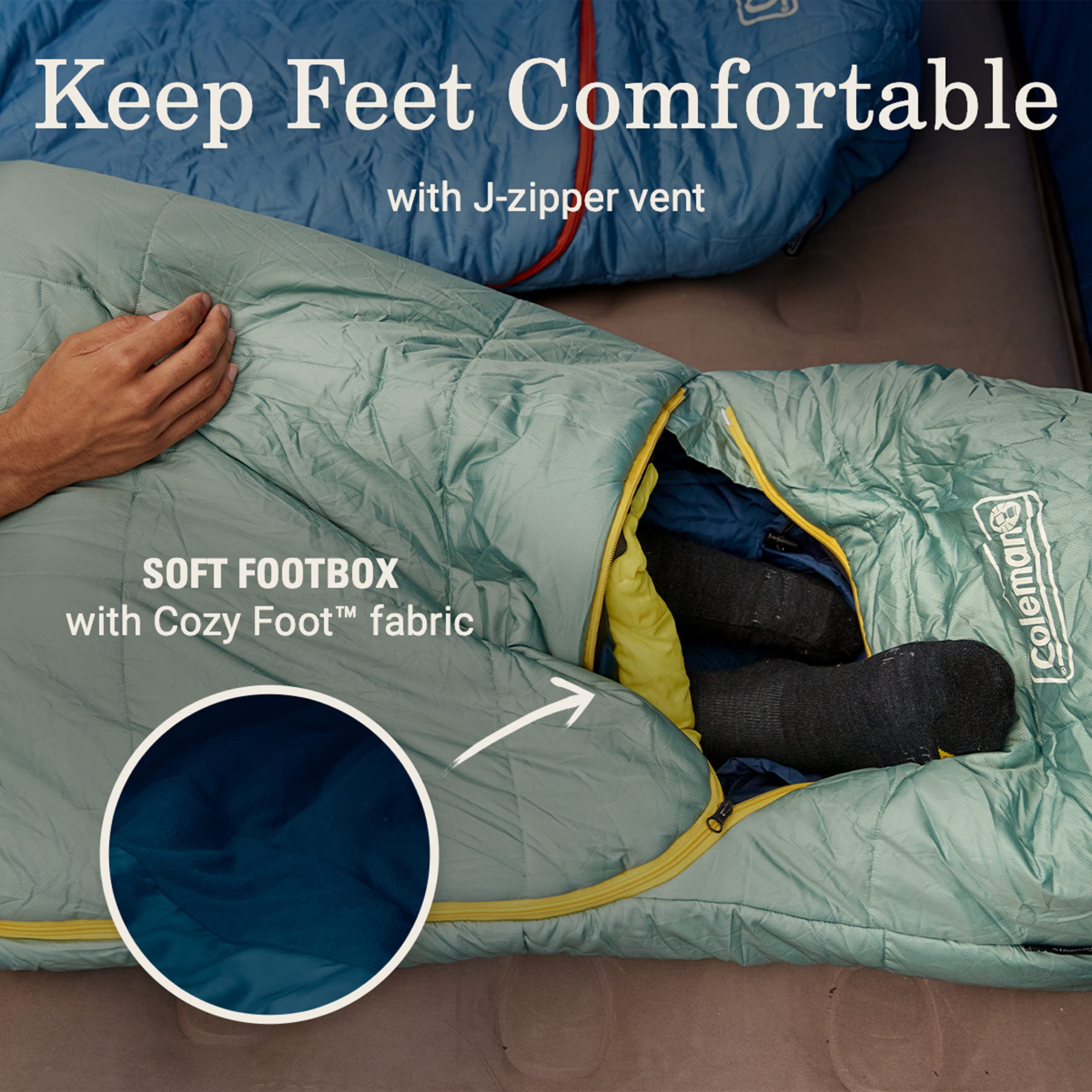 Coleman Big Bay Cold-Weather Sleeping Bag 0/20/40°F, Adult Mummy Sleeping Bag with Headrest, Foot Ventilation, & Storage Sack, Big & Tall Options