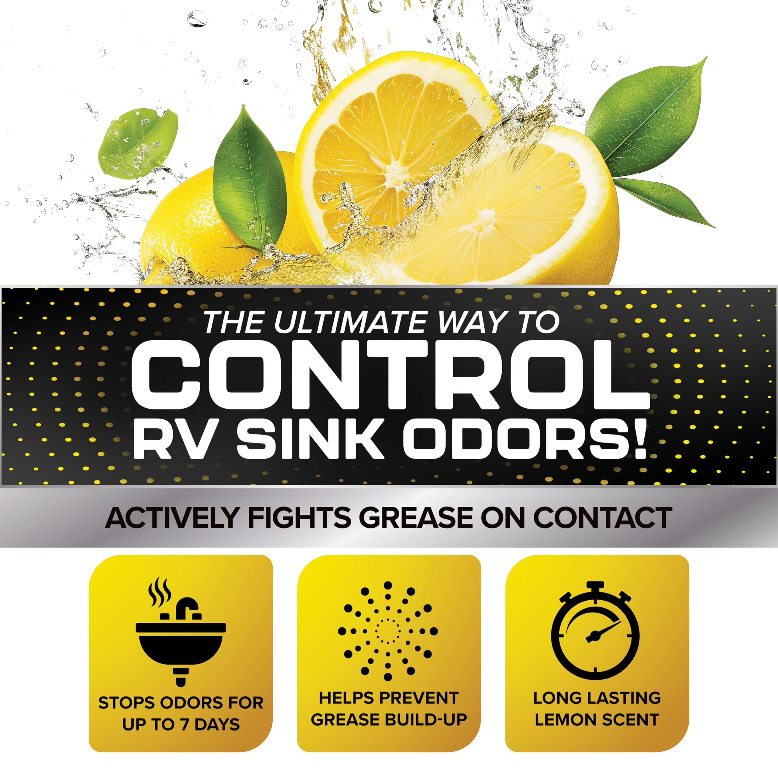 Camco TST Grey Water Odor Control Camper/RV - Removes Grease Buildup in Gray Water Tank, Sink & Shower Drains - 4oz Treats 40-Gal Holding Tank - Safe Septic Tank Treatment - Lemon, 64 oz (40256)