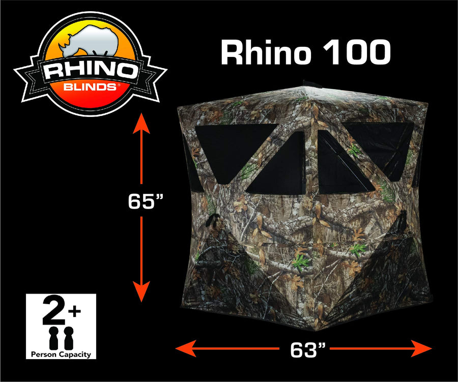 Rhino Blinds R100-MOC Tough Outside 2 Person Game Deer and Turkey Hunting Pop-Up Ground Blind, Breakup Country Camouflage