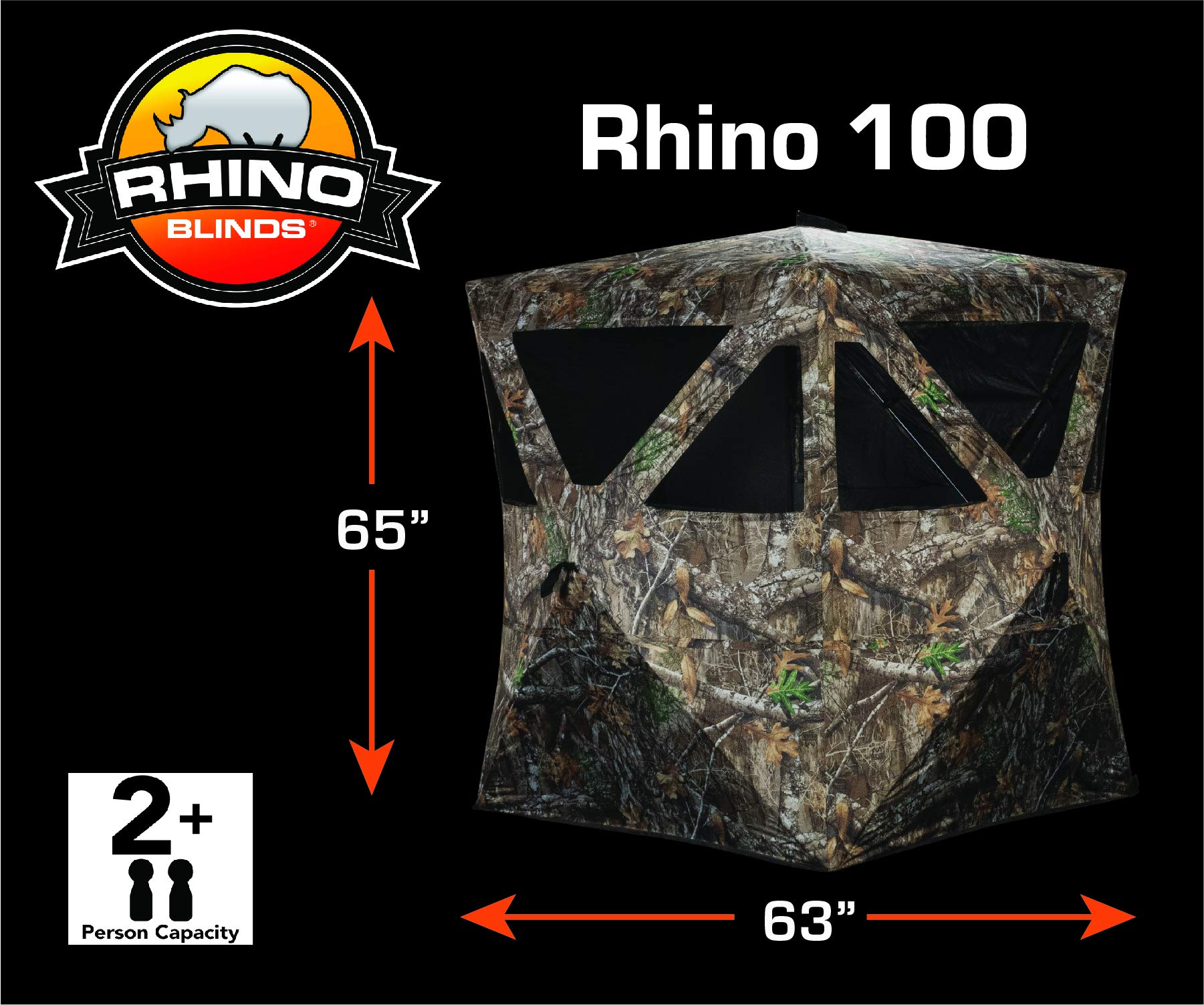 R100-RTE Rhino Blinds 2 Person Hunting Ground Blind, Realtree Edge