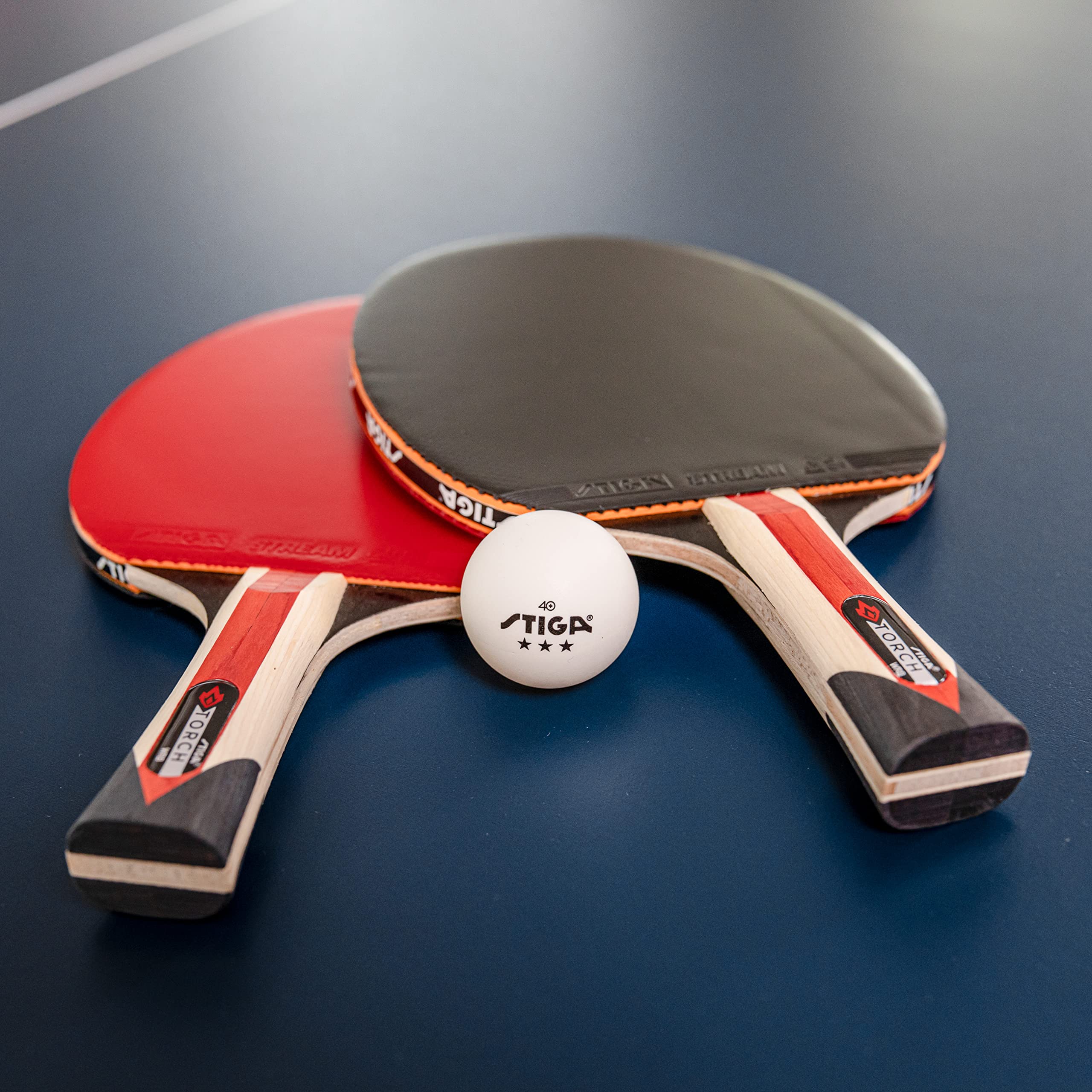 Torch STIGA Ping Pong Paddle - 5-Ply Ultra-Light Blade - 2mm Tournament-Approved Sponge - Flared Handle for Enhanced Control - Competitive Table Tennis Racket for Family Fun