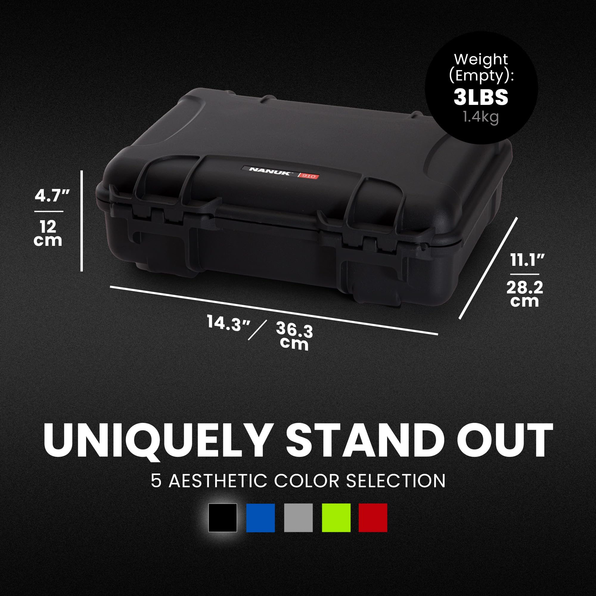 NANUK 910 Hard Case with Cubed Customizable Foam, IP67 Waterproof, Dustproof and Impact Resistant, 14.3” x 11.1” x 4.7”, Rugged Construction for Ultimate Protection, Made in Canada – Black