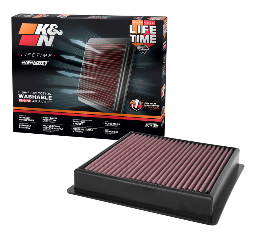 High-Flow K&N Original Lifetime Engine Air Filter: Increase Power: Premium, Washable: Compatible with 2020-2025 FORD: F250, F350, F450, F550, F600, 33-5100