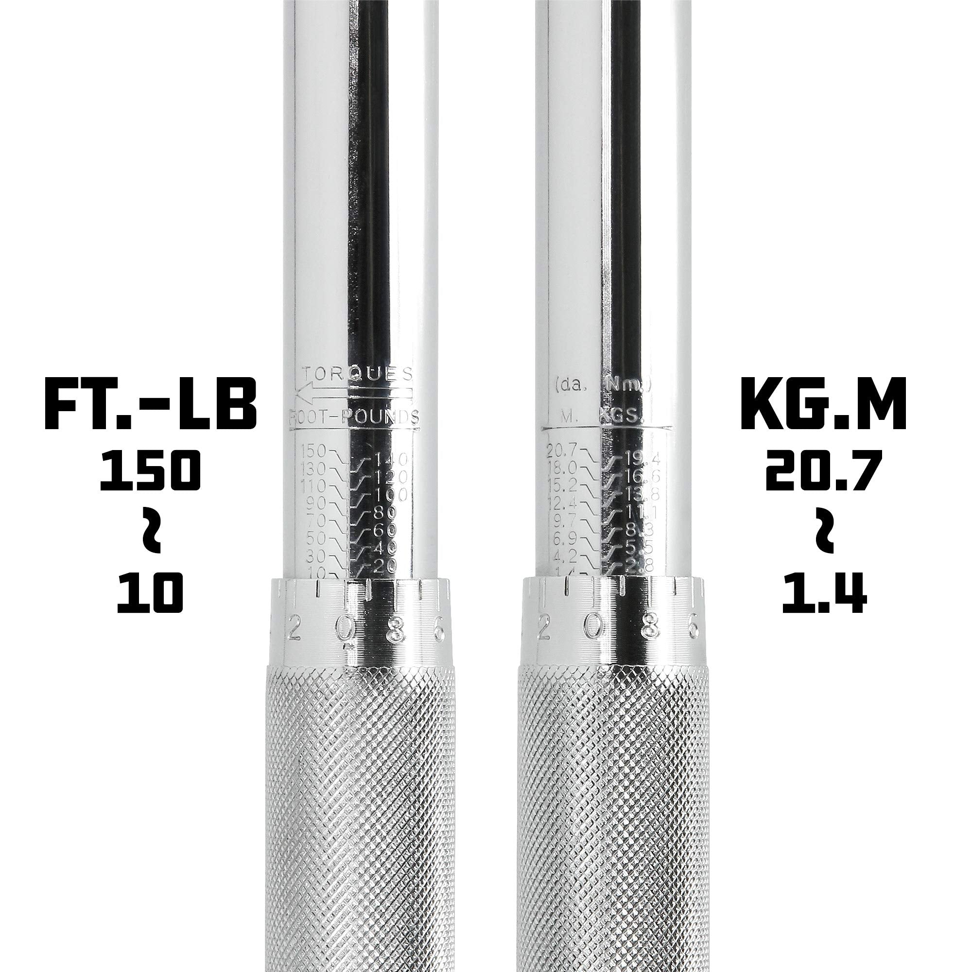 Powerbuilt Torque Wrench Micrometer, 1/2-Inch Drive, Reversible Ratchet Clicks, Lockable, 30 to 150 Foot Pound Range - 644999