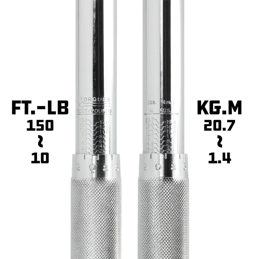 Powerbuilt Torque Wrench Micrometer, 1/2-Inch Drive, Reversible Ratchet Clicks, Lockable, 30 to 150 Foot Pound Range - 644999