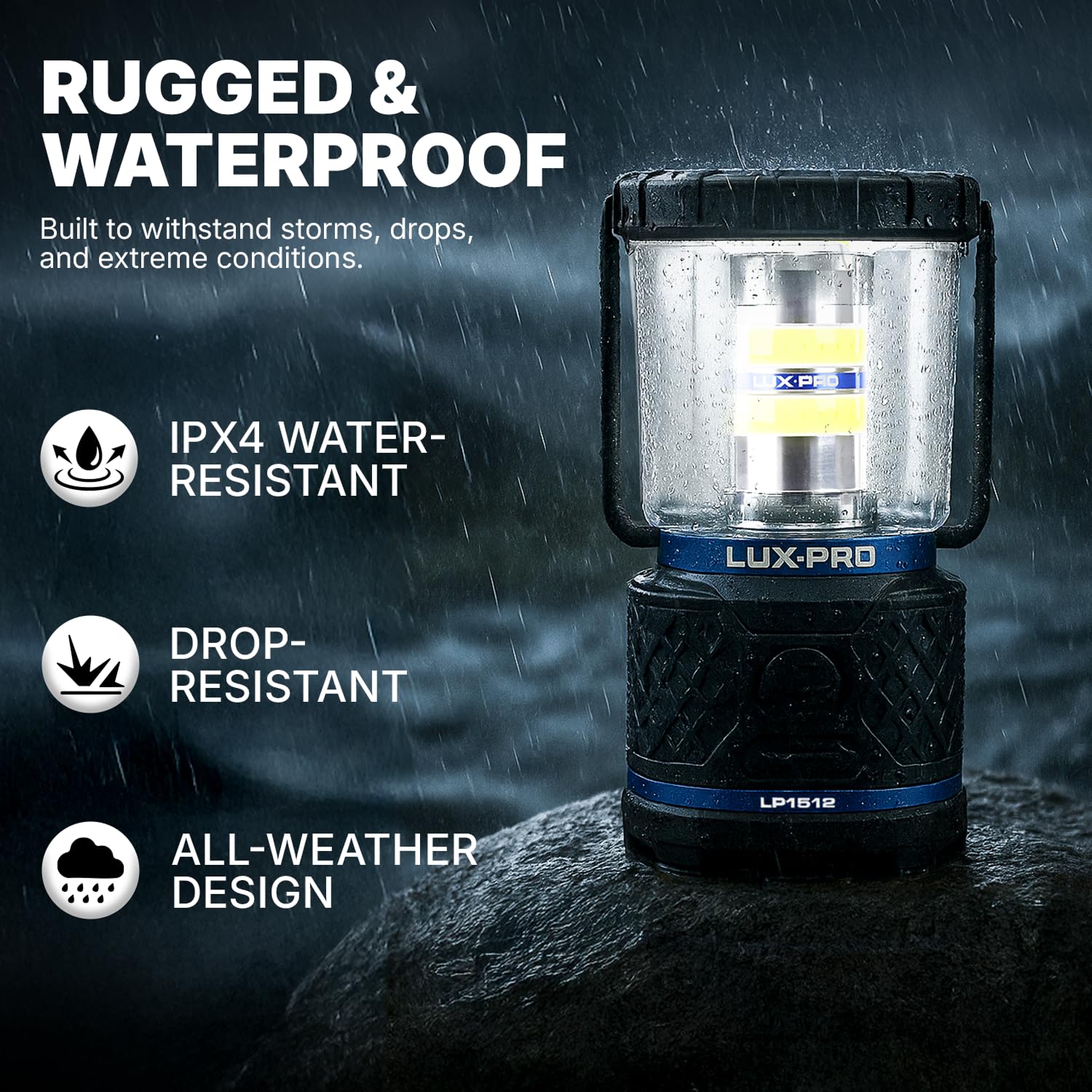 Dual-Power LUXPRO Rechargeable 1100 Lumen LED Lantern for Up to 150 Hours of Use