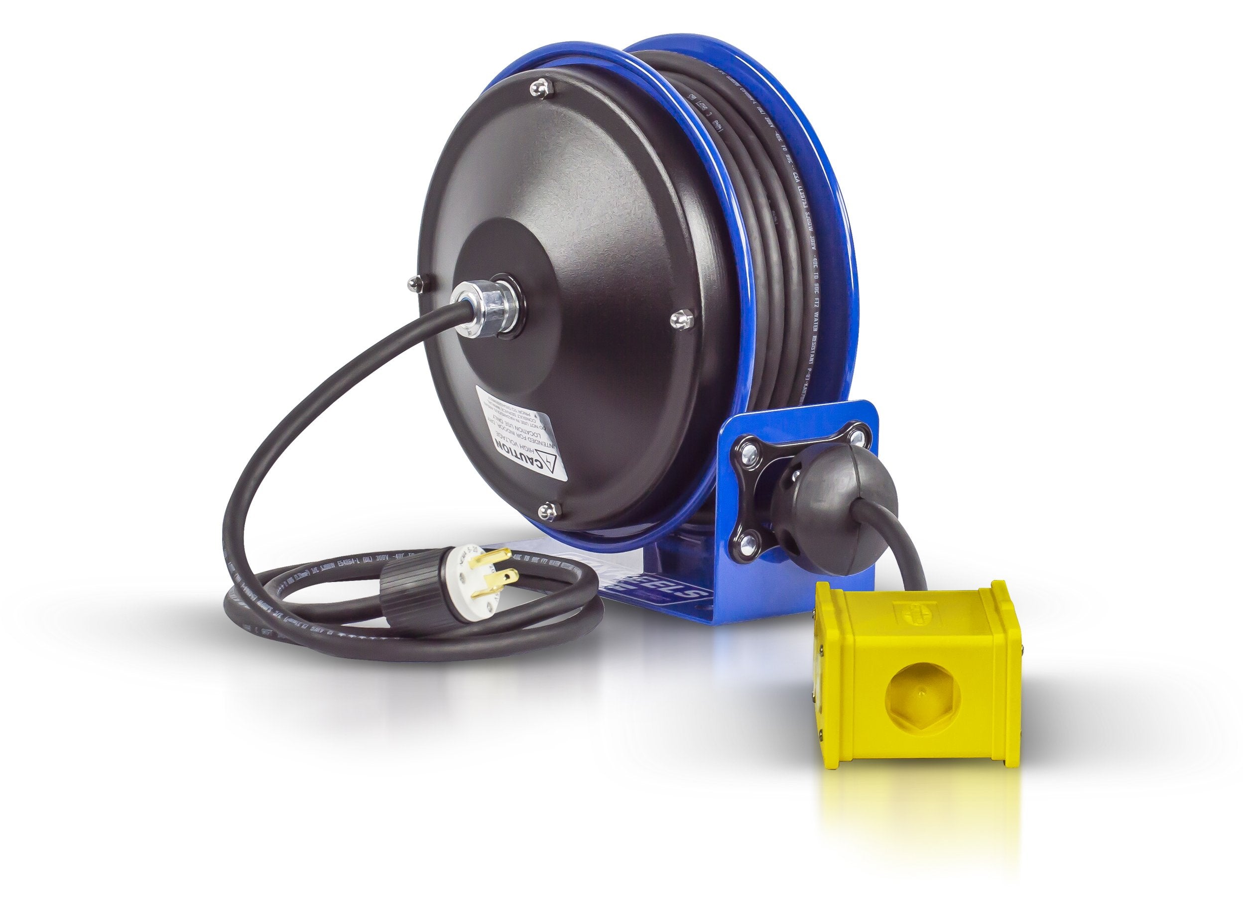 Coxreels PC10-3012-B Power Cord Reel Compact, PC10 Series, 12/3 x 30’ Quad Receptacle 120VAC, Compact Design -Easy-Access Cover and Spring Motor-Heavy-Duty Steel Construction, Made in The USA Blue