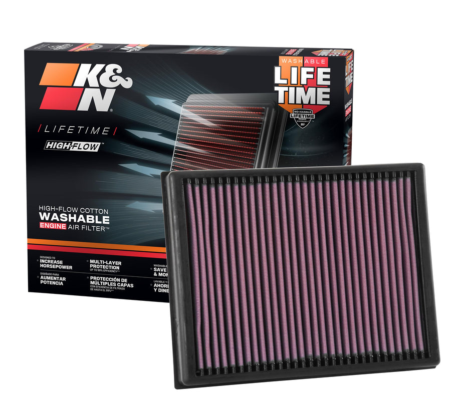 High-Flow K&N Original Lifetime Engine Air Filter: Increase Power: Premium, Washable: Compatible with 2015-2024 Ford/Volkswagen: Endeavour, Everest, Ranger, Ranger Raptor, Amarok, 33-3086
