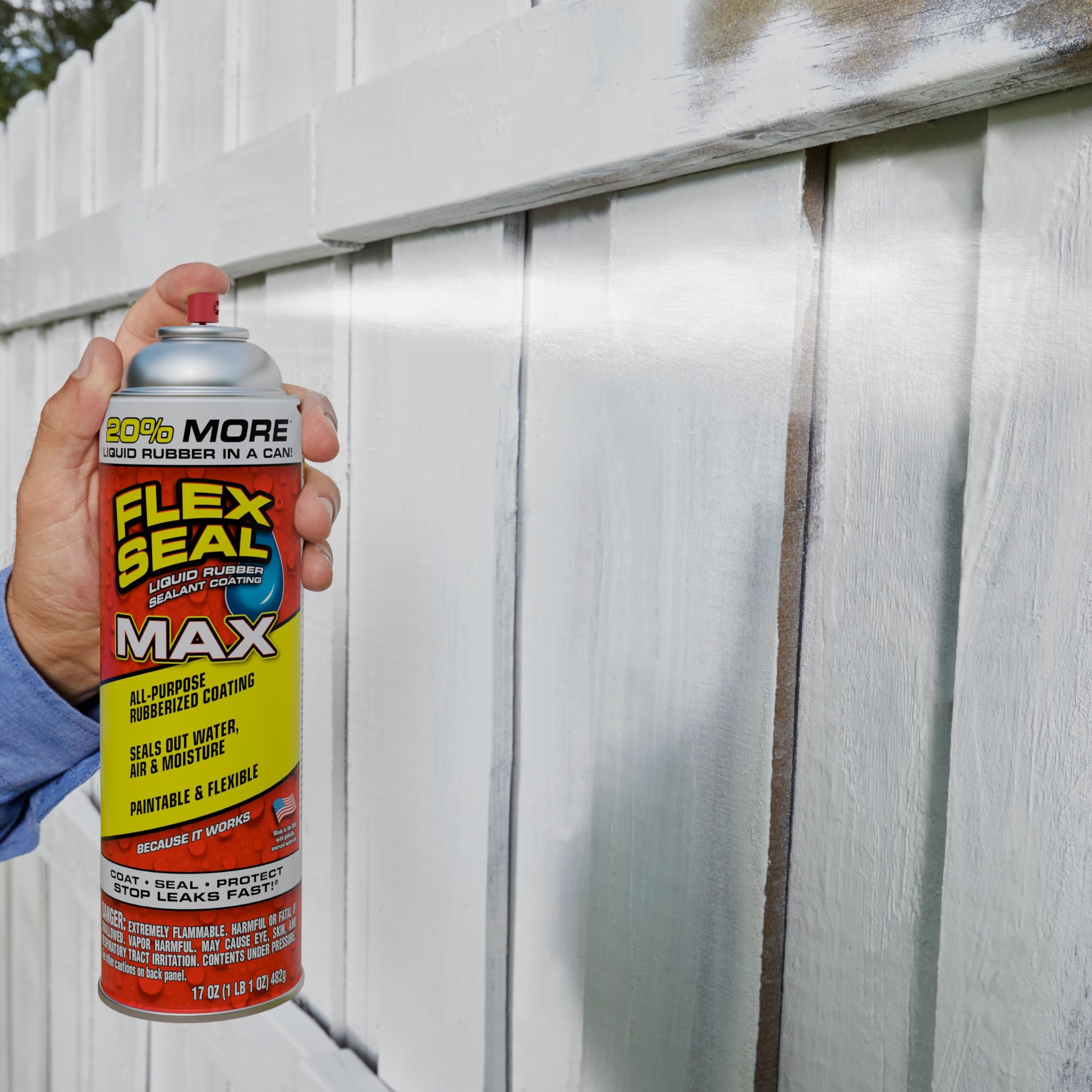 Flex Seal MAX, 17 oz, White, 1-Pack, Waterproof Rubber Spray On Sealant Coating, Stop Leaks Instantly, Perfect for Gutters, Wood, RV, Campers, Roof Repair, Skylights, Windows, and More