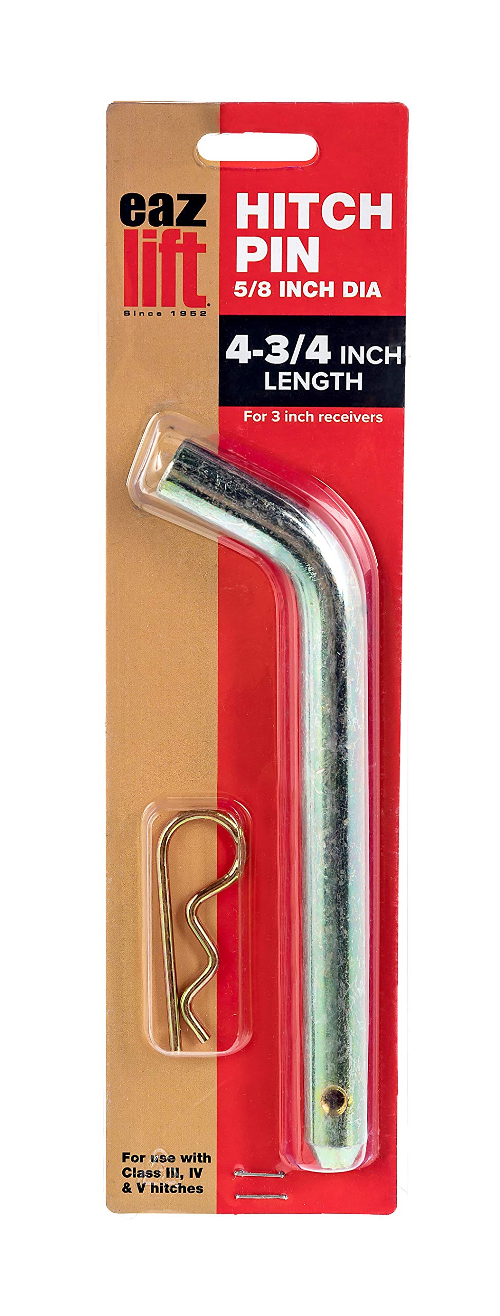 Eaz-Lift Camco Receiver Hitch Pin & Clip,3-inch - Safely Secures Receiver-Hitch Mounted Accessories in Place While Towing-Features a 5/8-inch Diameter Hitch Pin and 4-3/4-inches Usable Length (48016)