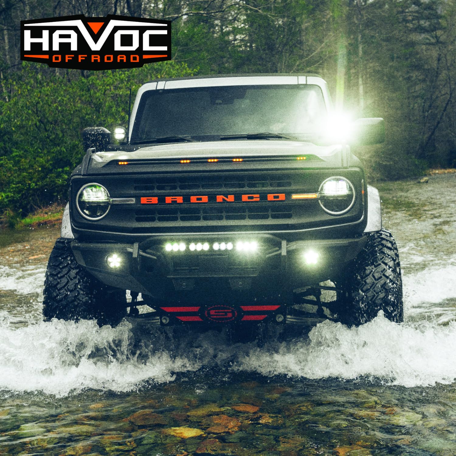Steel Bender Rear Bumper HAVOC OFFROAD for Ford Bronco | Light Mounts, Integrated Lift Points, Black | HFB-03-002 | 2021-2025 Ford Bronco