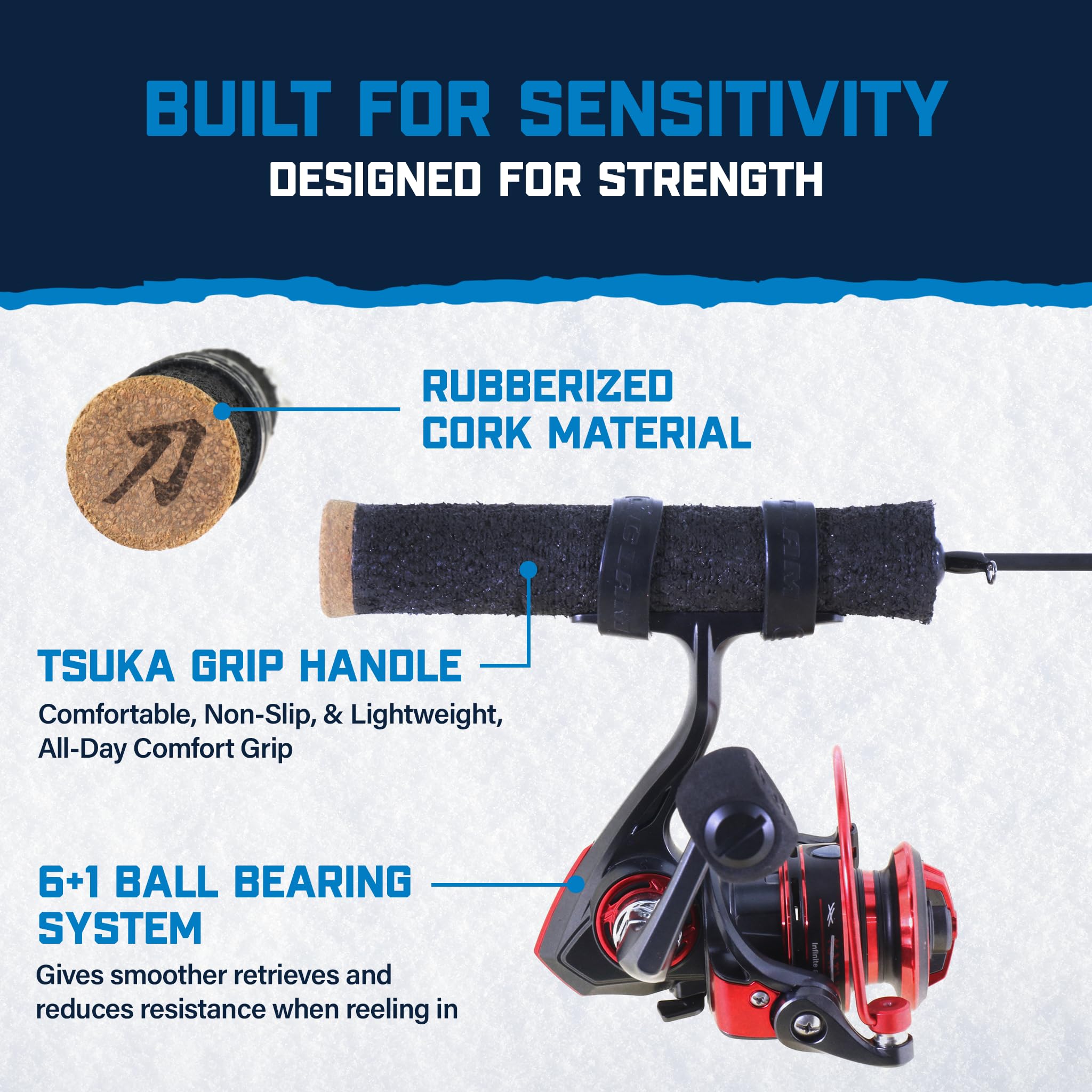 30” Katana Noodle Ice Fishing Rod & Reel Combo – Ultralight Graphite, Smooth Drag for Crappie, Bluegill & Trout