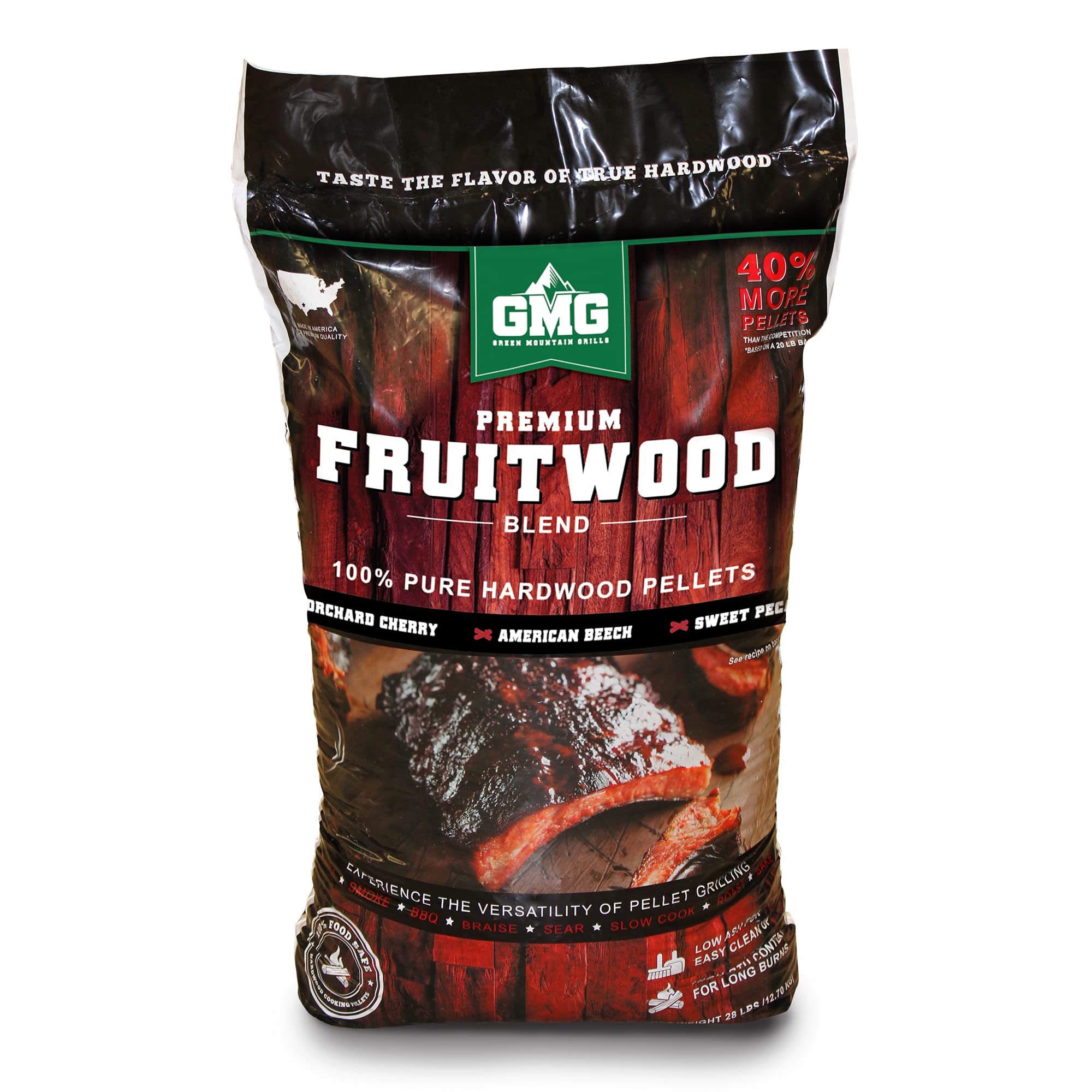 Green Mountain Grills Pure Hardwood Premium Fruitwood Cooking Pellets with Cherry, Beech, and Pecan for Sweet Flavor Meat Grilling