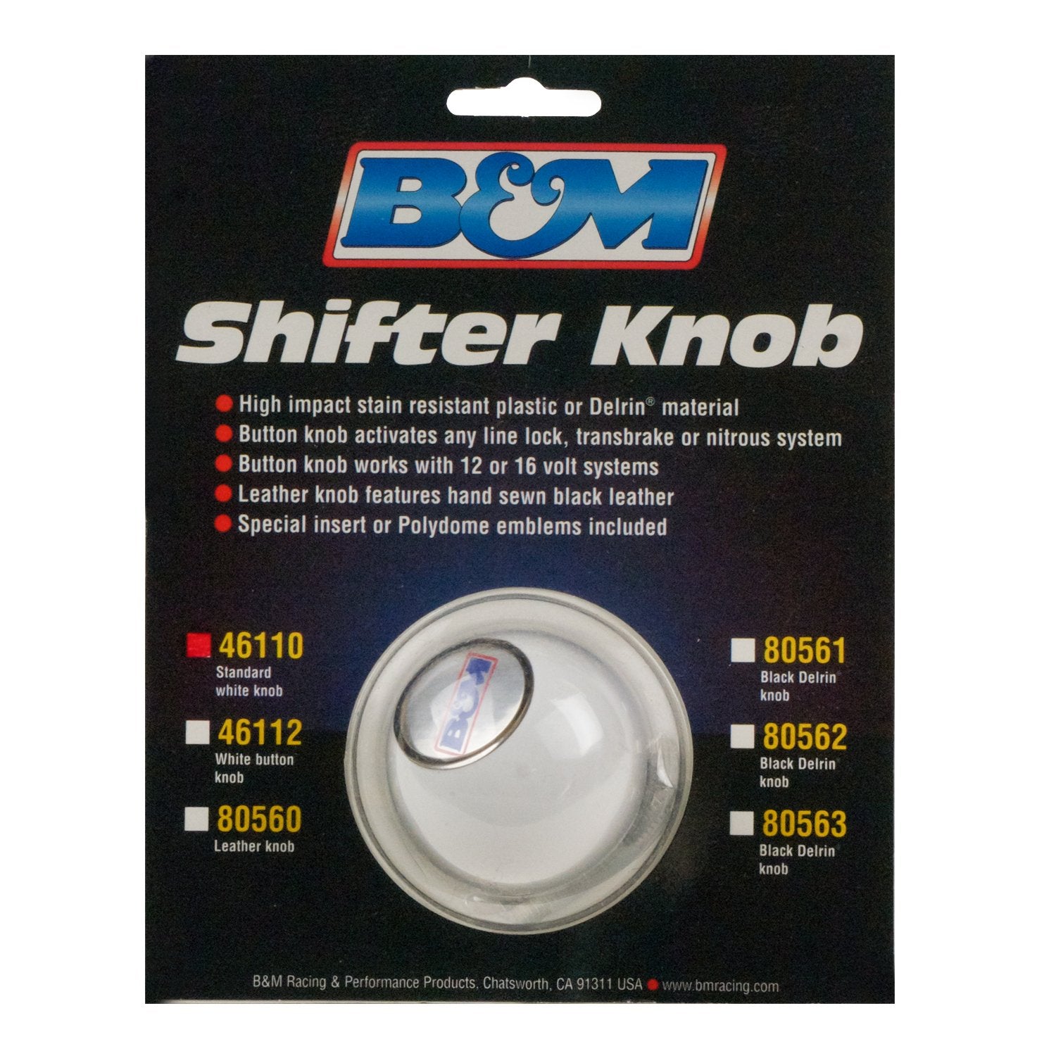 Replacement B&M 46110 White Shifter Knob with SAE Threads