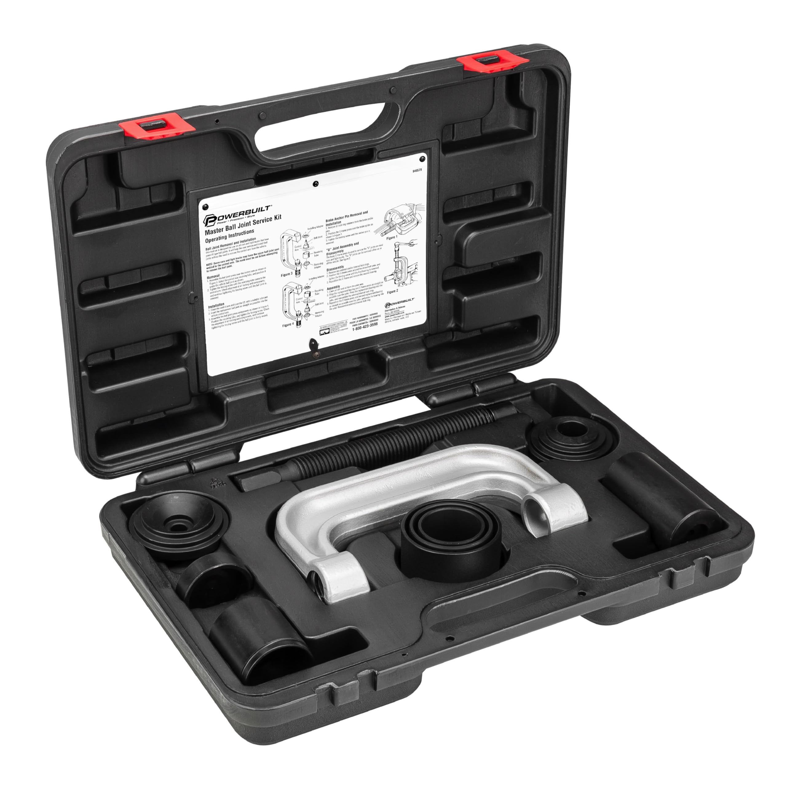 Powerbuilt Master Service Tool Kit, Ball Joint 10 Piece, Remove and Replace Ball Joints and U-Joints, Cars, Light Trucks, Storage Case - 940579, Black