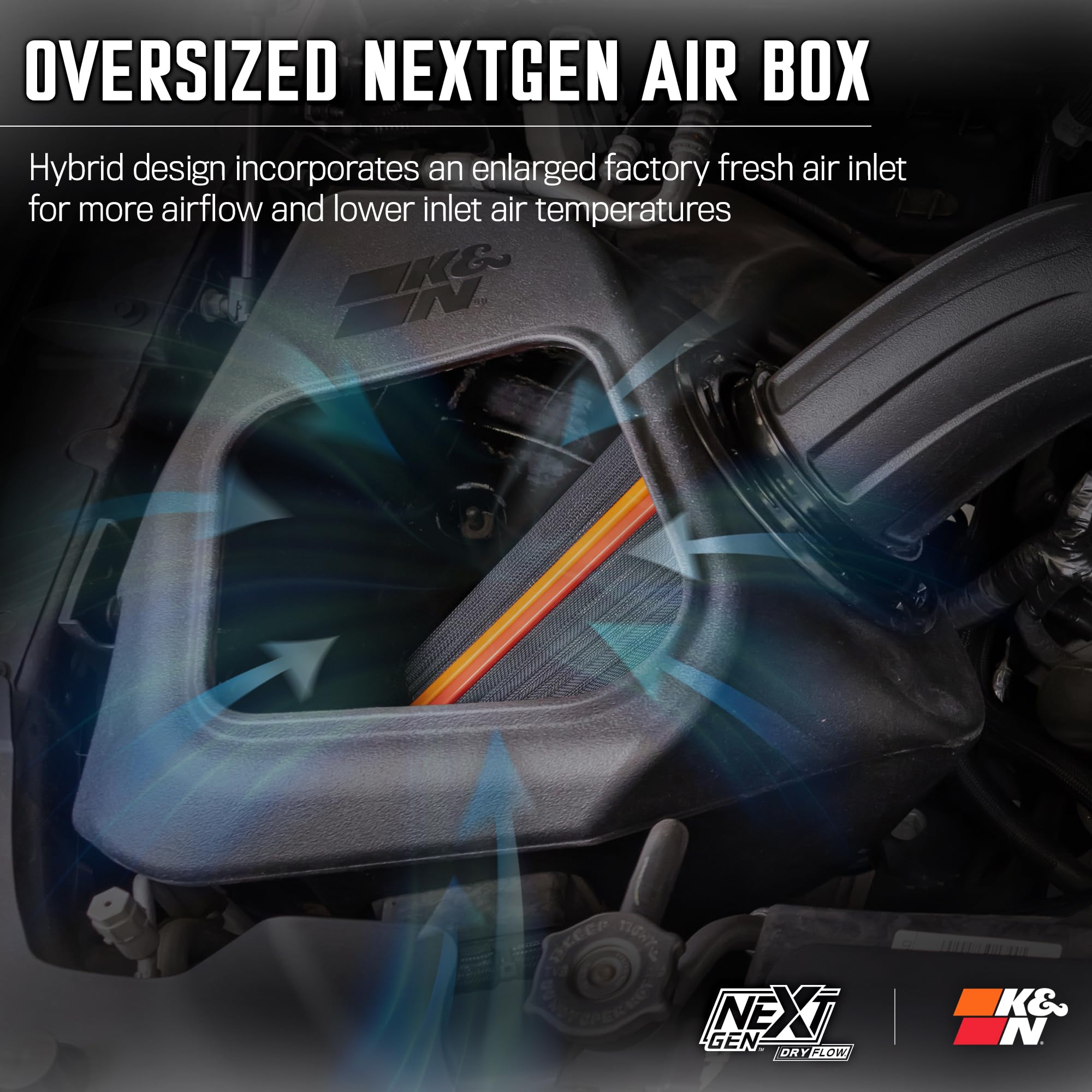 Cold Air Intake System K&N NextGen: Dry-Flow Cotton Filter: Compatible with 2019-2024 RAM 1500; 50-1578D
