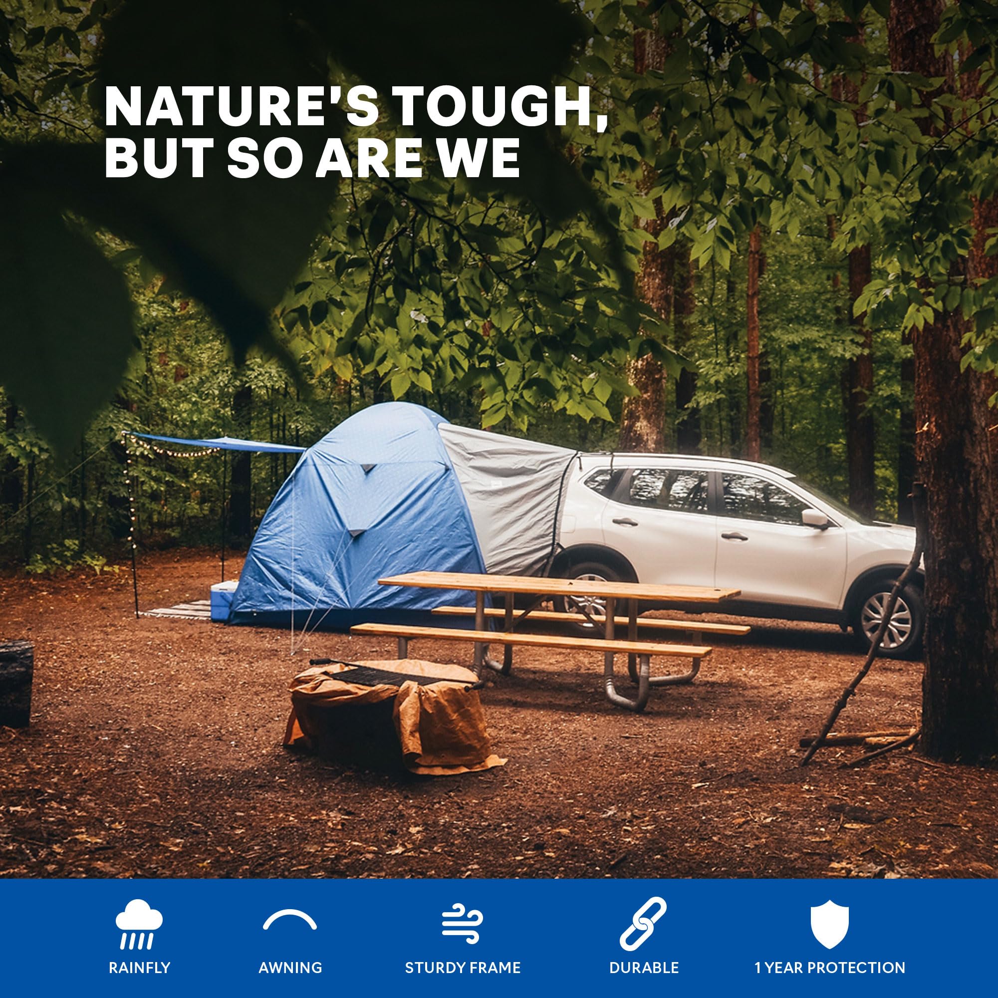 Sportz Napier Hatchback and Small CUV Tent 8'x8' Waterproof Camping Tent with Awning 4 Person Blue/Grey Car Tent