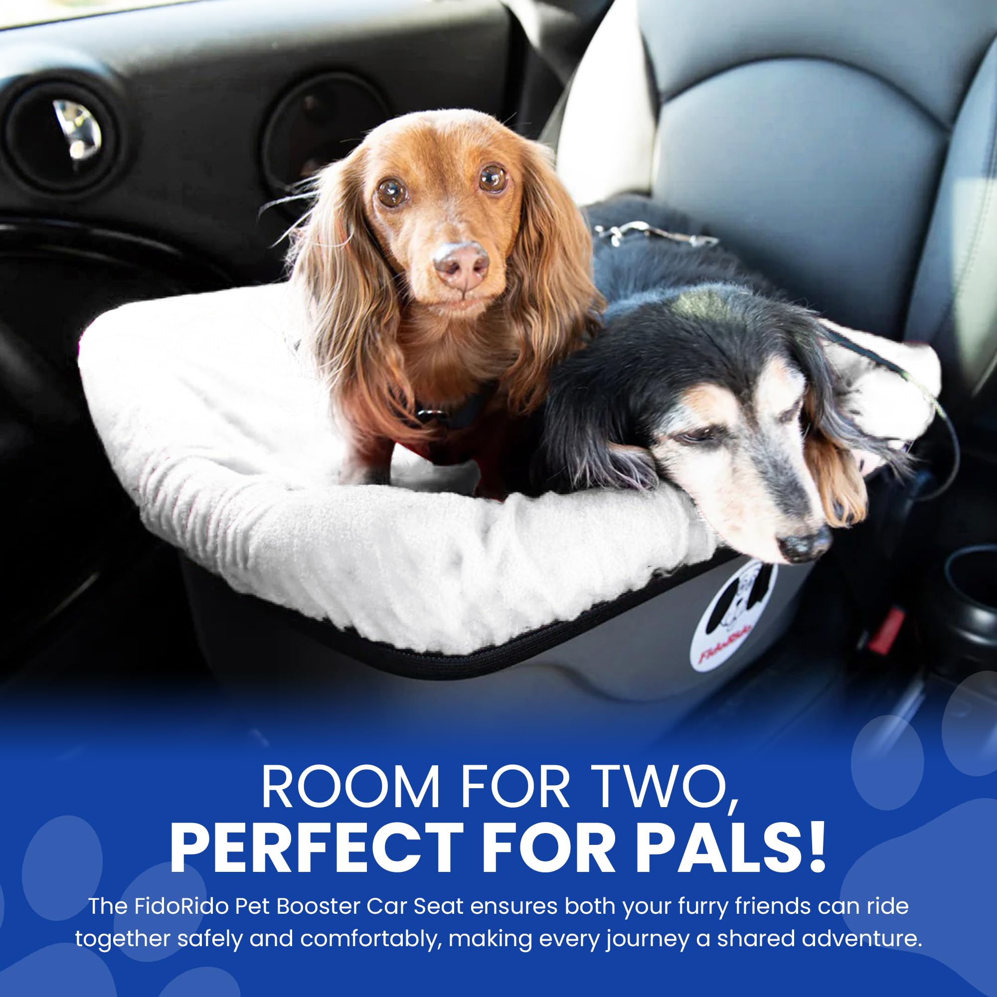Dog Car Seat FidoRido - Booster Seat for Small to Large Dogs with Comfortable Cushions, Sherpa Cover, and Safety Straps, Easy to Install, and Ideal for Travel, White Sherpa - Small Harness
