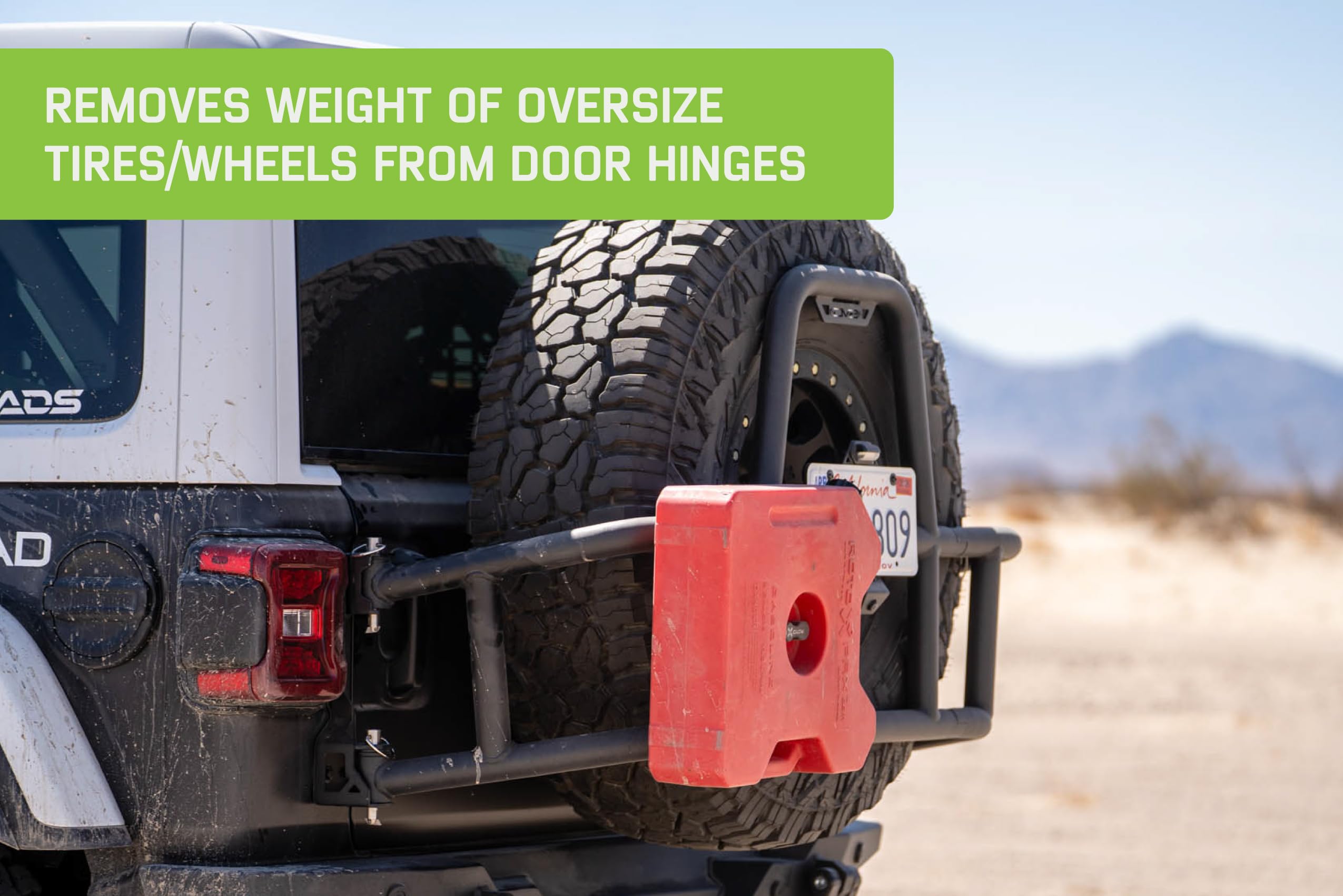 DV8 Offroad Tire Carrier Body Mounted for 2018-2025 Jeep Wrangler JL | Removes Weight of Spare from Door Hinges | Fits Up to a 40 x 13.50 Tire with a -25 Max Offset | Improves Departure Angle | Steel