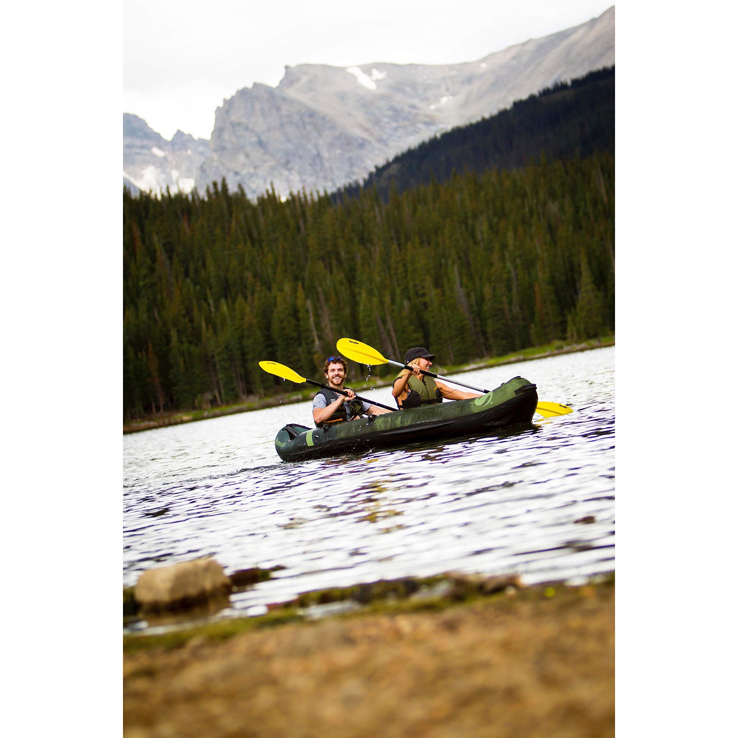2-Person Sevylor Colorado Inflatable Fishing Kayak Complete with Paddle & Rod Holders Adjustable Seats and Carry Handle; Kayak Can Fit Trolling Motor