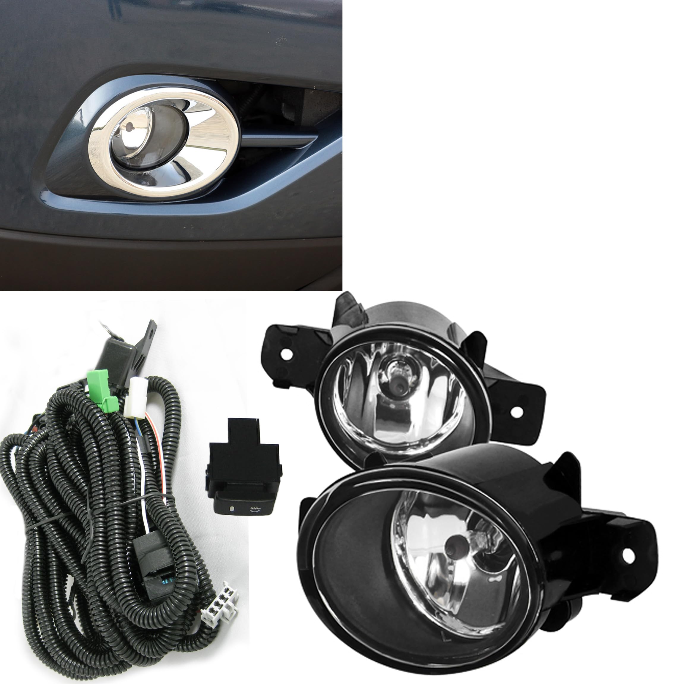 OEM Replica Black Horse Fog Light Clear Compatible with 2013-2015 Nissan Pathfinder-NS561OE