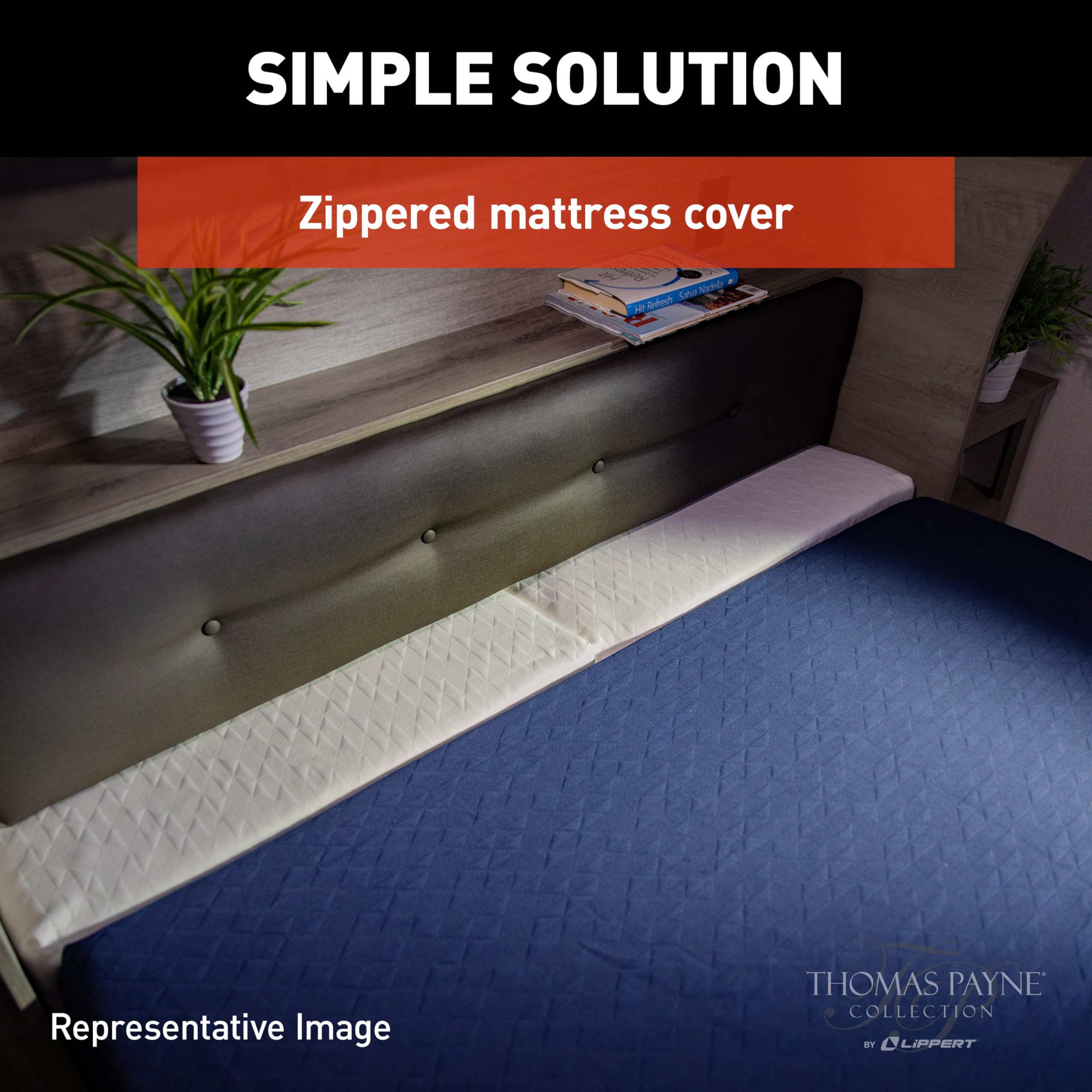 30" x 6" x 10" Thomas Payne Short Queen RV Bed Extender for Full-Size Queen Conversion, Made from Polyurethane and Synthetic Fiber, Includes Fabric Hinge, Removable Zippered Cover - 2022323582