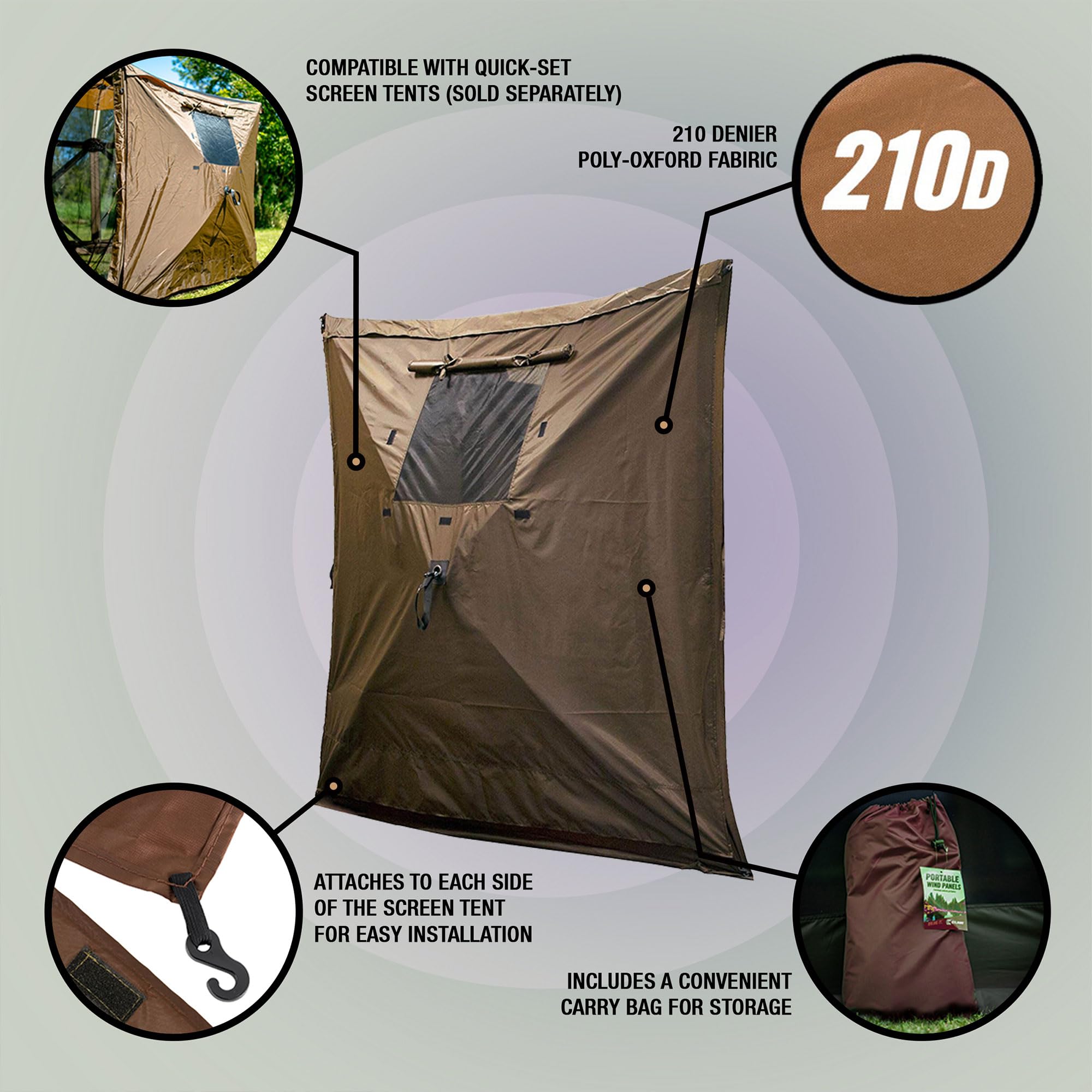 Quick-Set CLAM Wind and Sun Panel Attachment for Escape Sport Screen Shelter Canopy Tent with Carrying Bag, Accessory Only, Brown (2 Pack)
