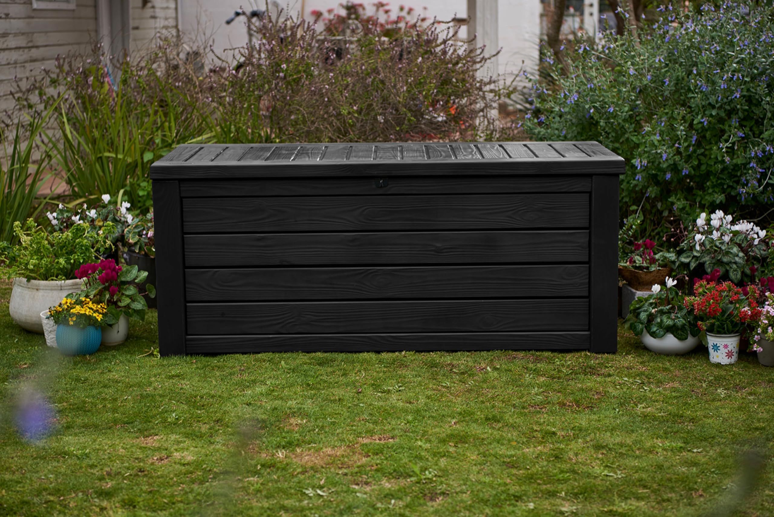 150 Gallon Keter Westwood Large Outdoor Resin Storage Box for Patio Furniture, Outdoor Cushions, Garden Tools and Pool Floats, Dark Grey