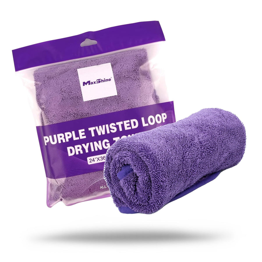 Maxshine 3-Piece Universal Purple Microfiber Drying Towels (24” x 36”, 600GSM) | Single Twisted Loop Plush Towels | Ultra-Absorbent Streak-Free Cloths for Car Wash, Drying & Auto Detailing