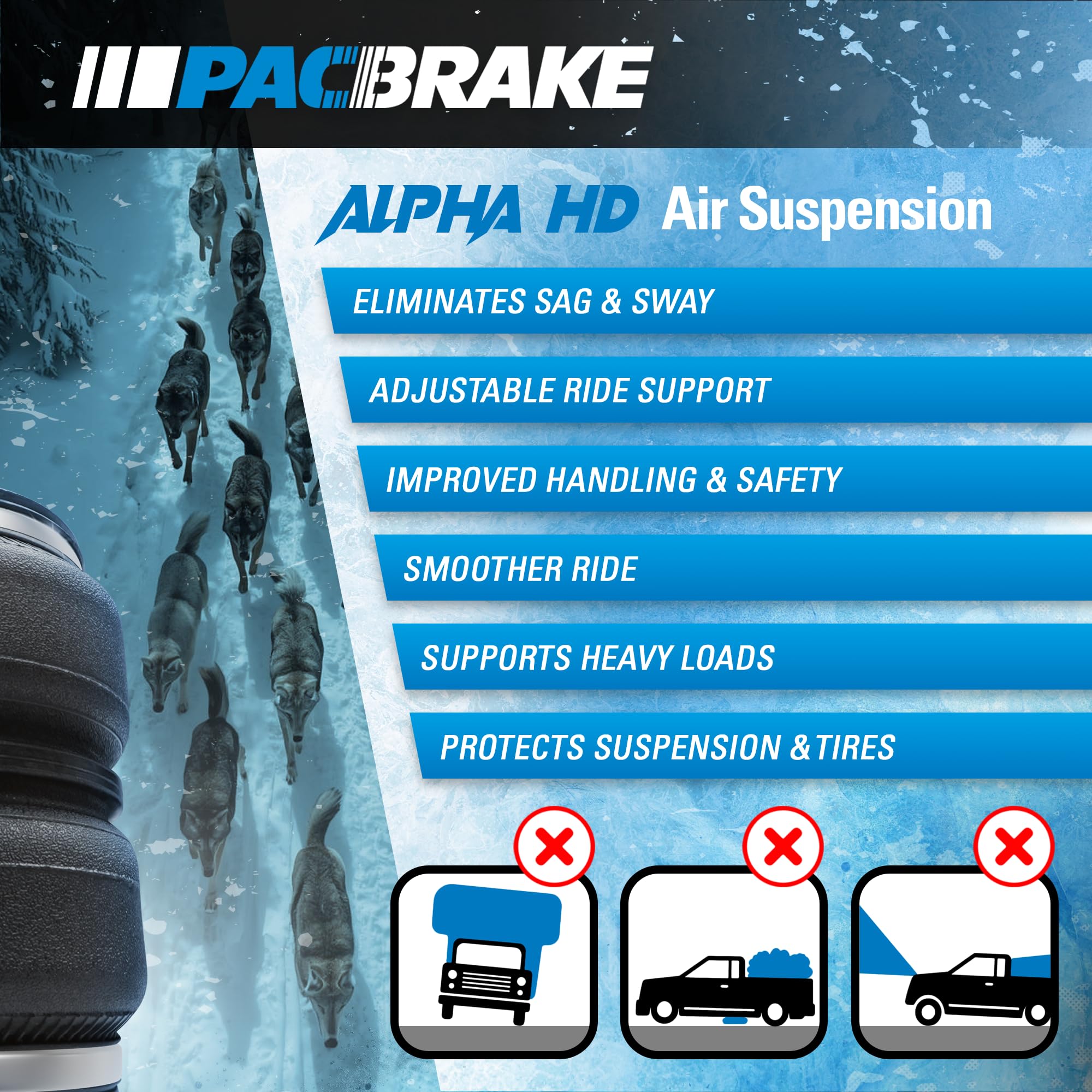 Pacbrake ALPHA HD HP10340-J Rear Air Suspension Kit fits 2019-2026 Silverado/Sierra 1500HD w/o MagneRide or Adaptive Ride Control | Easy Installation | Corrosion Resistant Roll Plates
