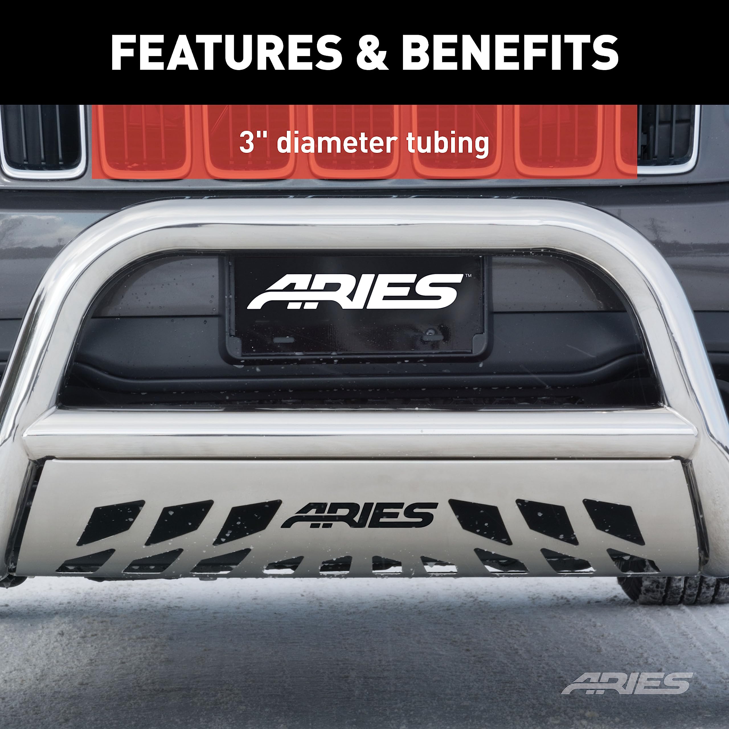 3-Inch ARIES Polished Stainless Steel Bull Bar, No-Drill, Select Ford Expedition, F-150, Lincoln Mark LT