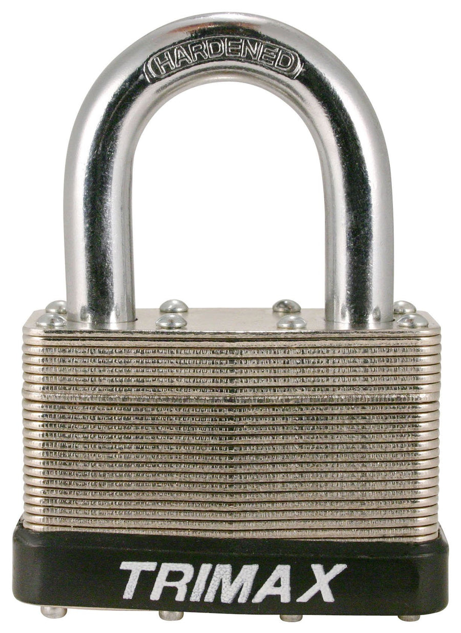 Trimax Dual Locking TLM87 30mm Solid Steel Laminated Padlock with 7/8" x 3-1/16" Dia. Shackle