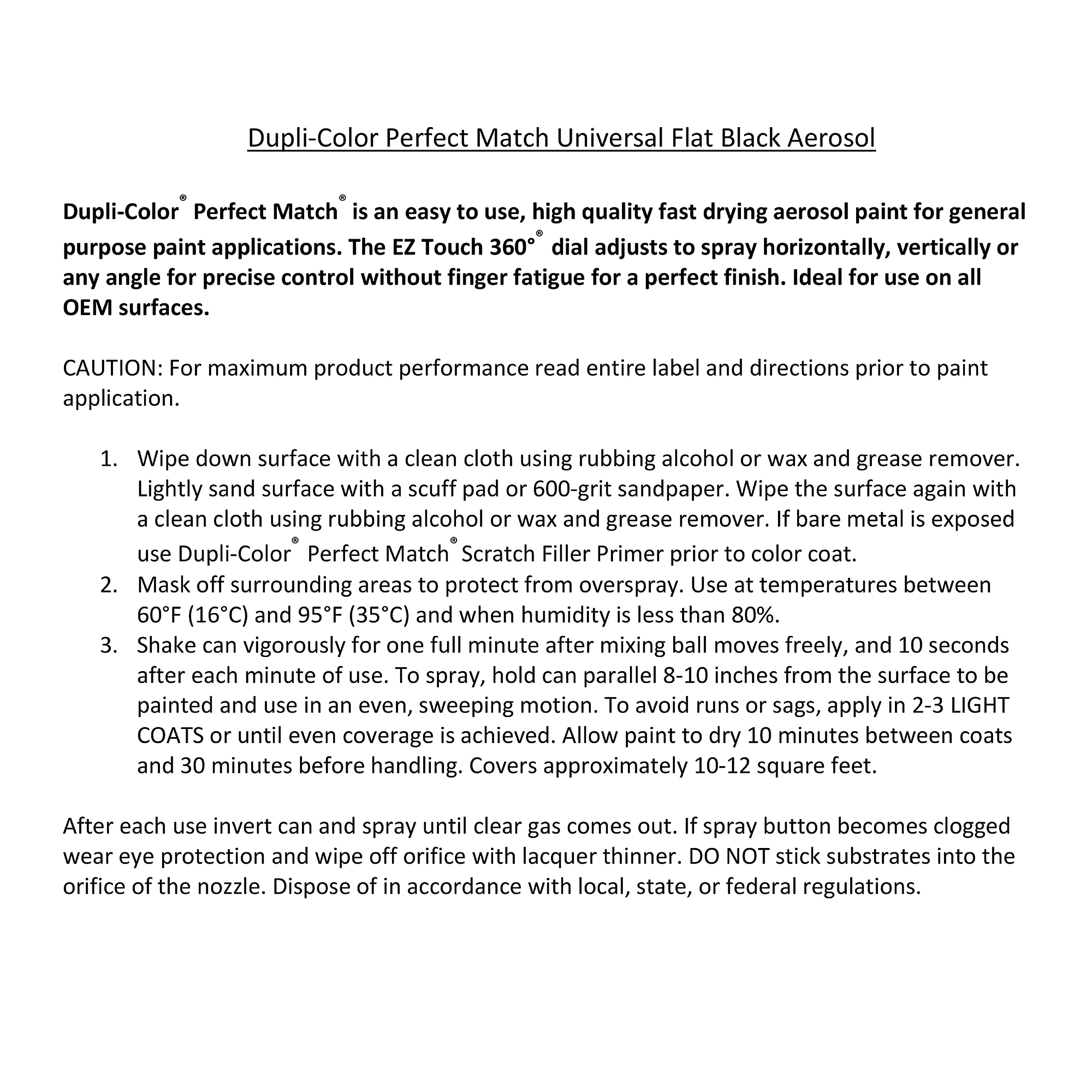 Perfect Match Dupli-Color Automotive Spray Paint - Universal Flat Black - 8 oz. Aerosol Can