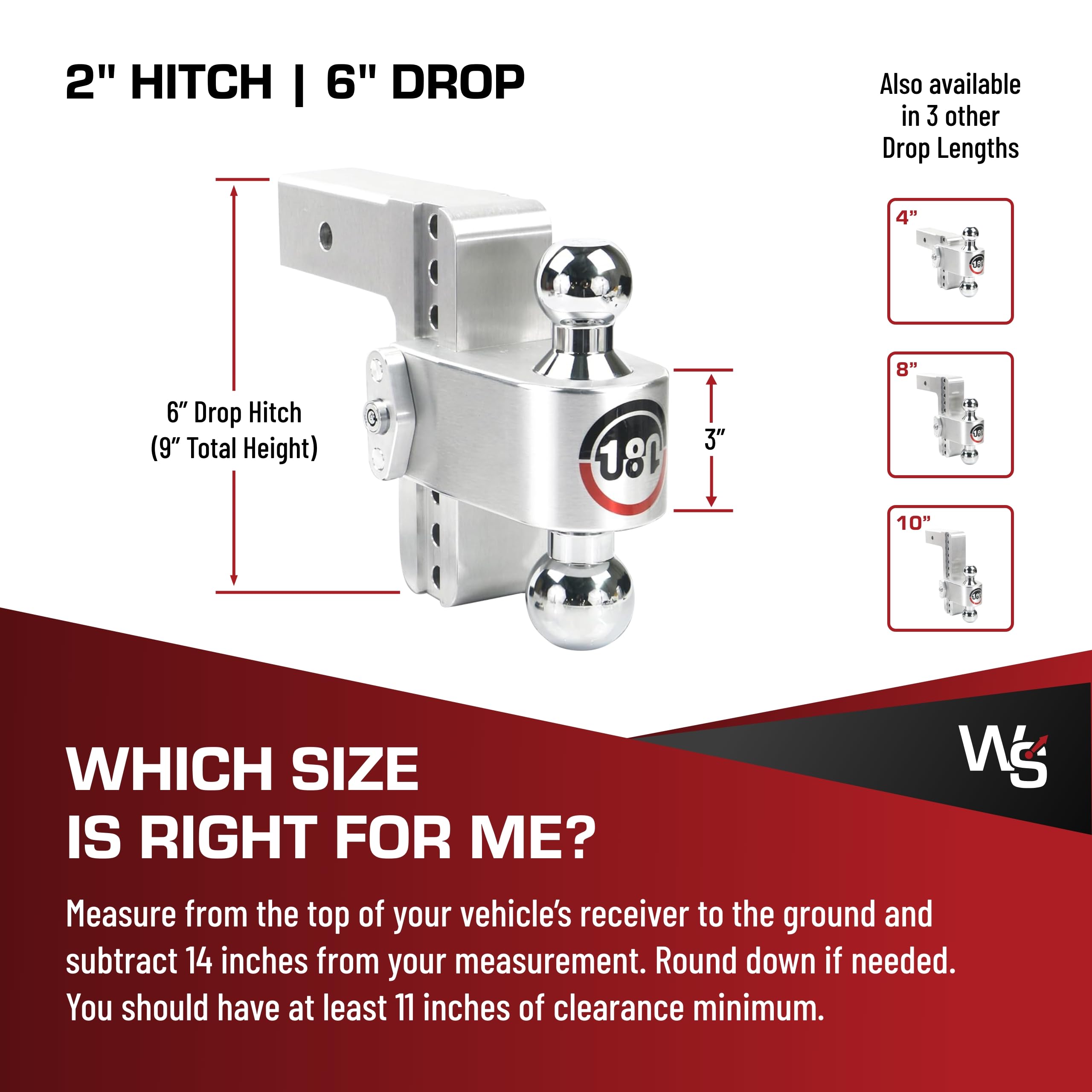 Weigh Safe Adjustable Hitch Trailer Ball Mount, 6" Adjustable Drop Hitch for 2.5" Receiver w/ 2 pc Keyed Alike Lock Set, Heavy Duty Aluminum Trailer Tow Hitch w/ Chrome Plated Tow Balls, 18,500 GTW