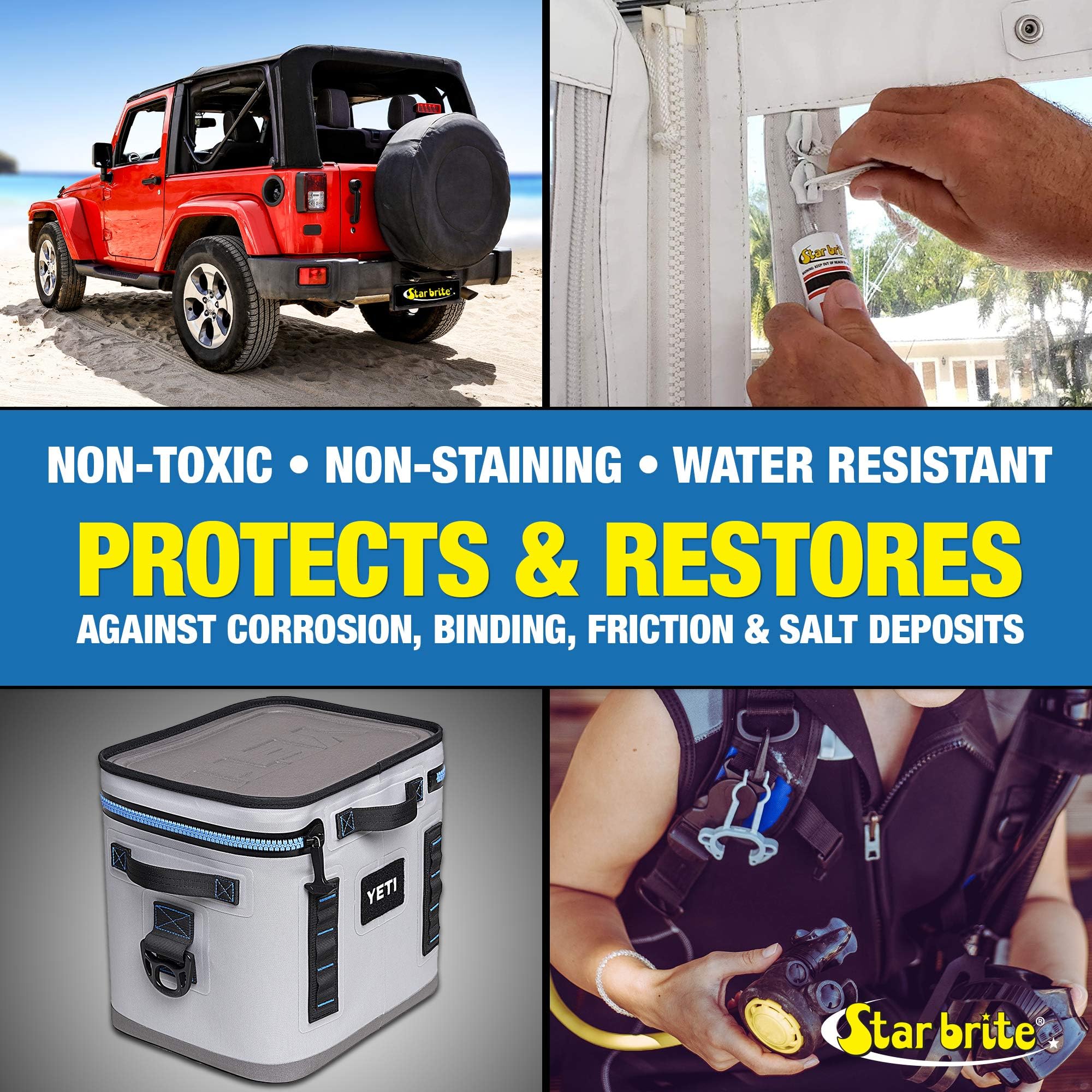 STAR BRITE Lubricant Snap & Zipper - Clear, Non-staining for Clothes, Jeep Tops, Wetsuits, Dive Suits, Gear Bags, Coolers, Biminis, Cushion Covers & More 1.75 OZ (089102)
