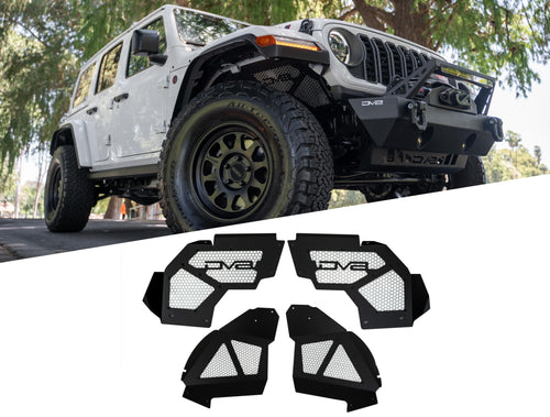 Front Inner Fenders DV8 for 2018-2025 Jeep Wrangler JL & 2020-2025 Gladiator JT | Protects Exposed Engine Compartment | Mesh Panels for Improved Airflow | Durable Lightweight Aluminum | Fully Bolt-On