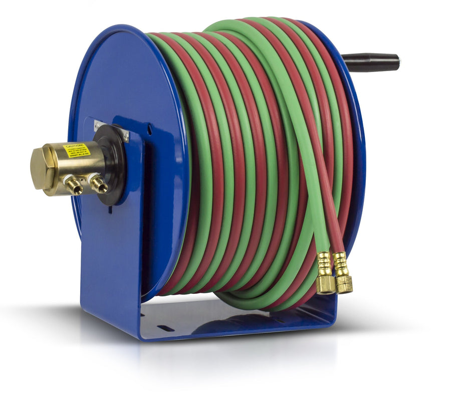 Coxreels Hand Crank Steel Welding Hose Reel 112W-1-100, 100W Series, ¼” x 100’, 200 PSI - Oxy-Acetylene Welding Hose - Easy-to-Use Compact Design - Heavy-Duty Steel Construction, Made in the USA, Blue